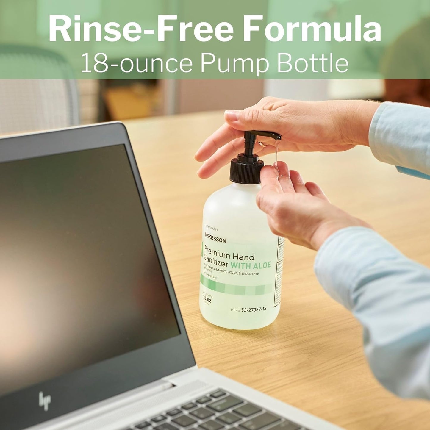 McKesson Hand Sanitizer with Aloe, 18 oz Pump Bottle – 70% Ethyl Alcohol, Spring Water Scent, No-Rinse Gel with Vitamin E and Moisturizers, Medical-Grade Sanitizer