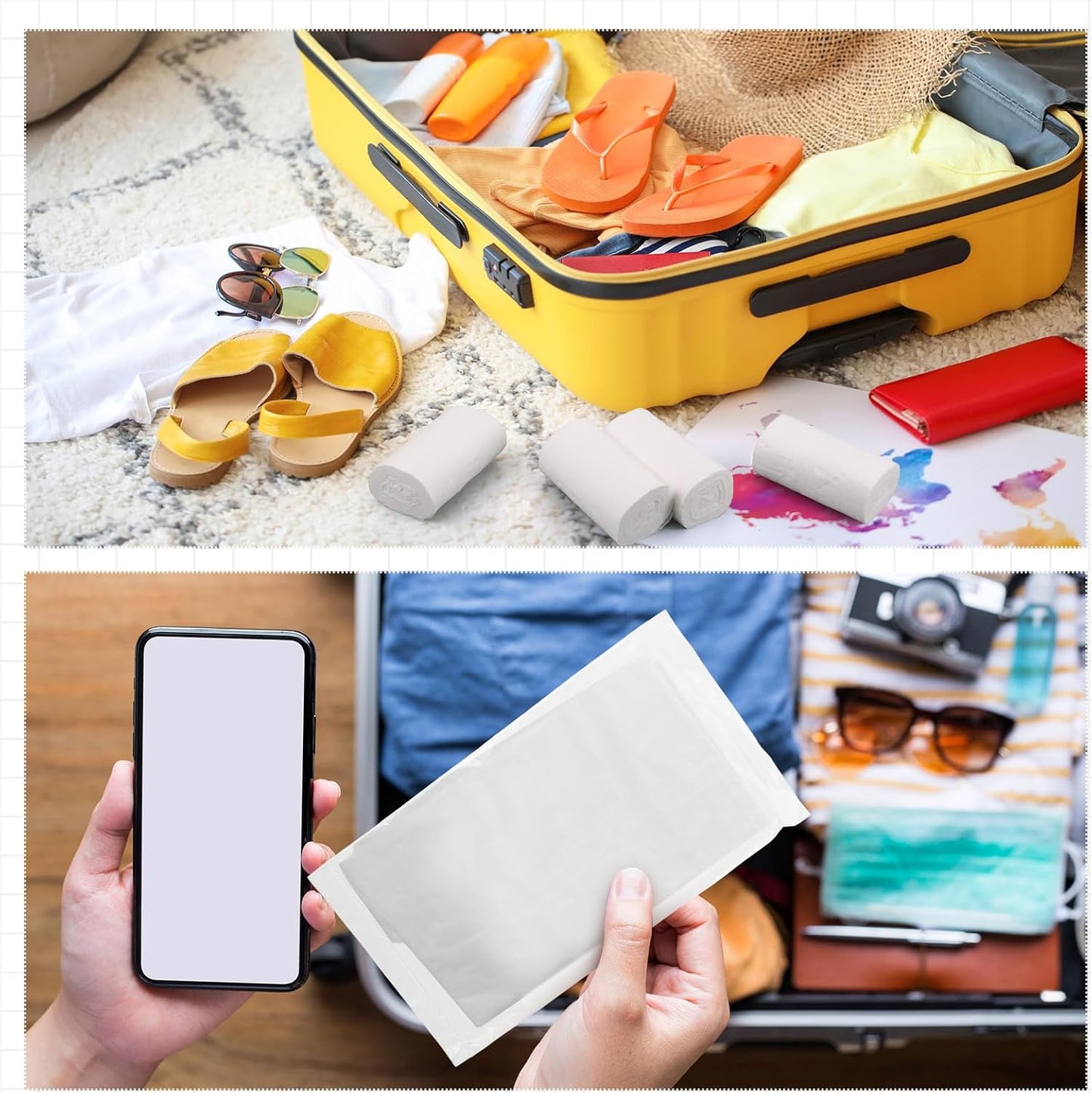 10 Pack Toilet Seat Covers Disposable with 4 Pack Portable Toilet Paper, Large Waterproof Potty Covers, Individually Wrapped Travel Accessories for Public Restrooms, Airplane, Camping