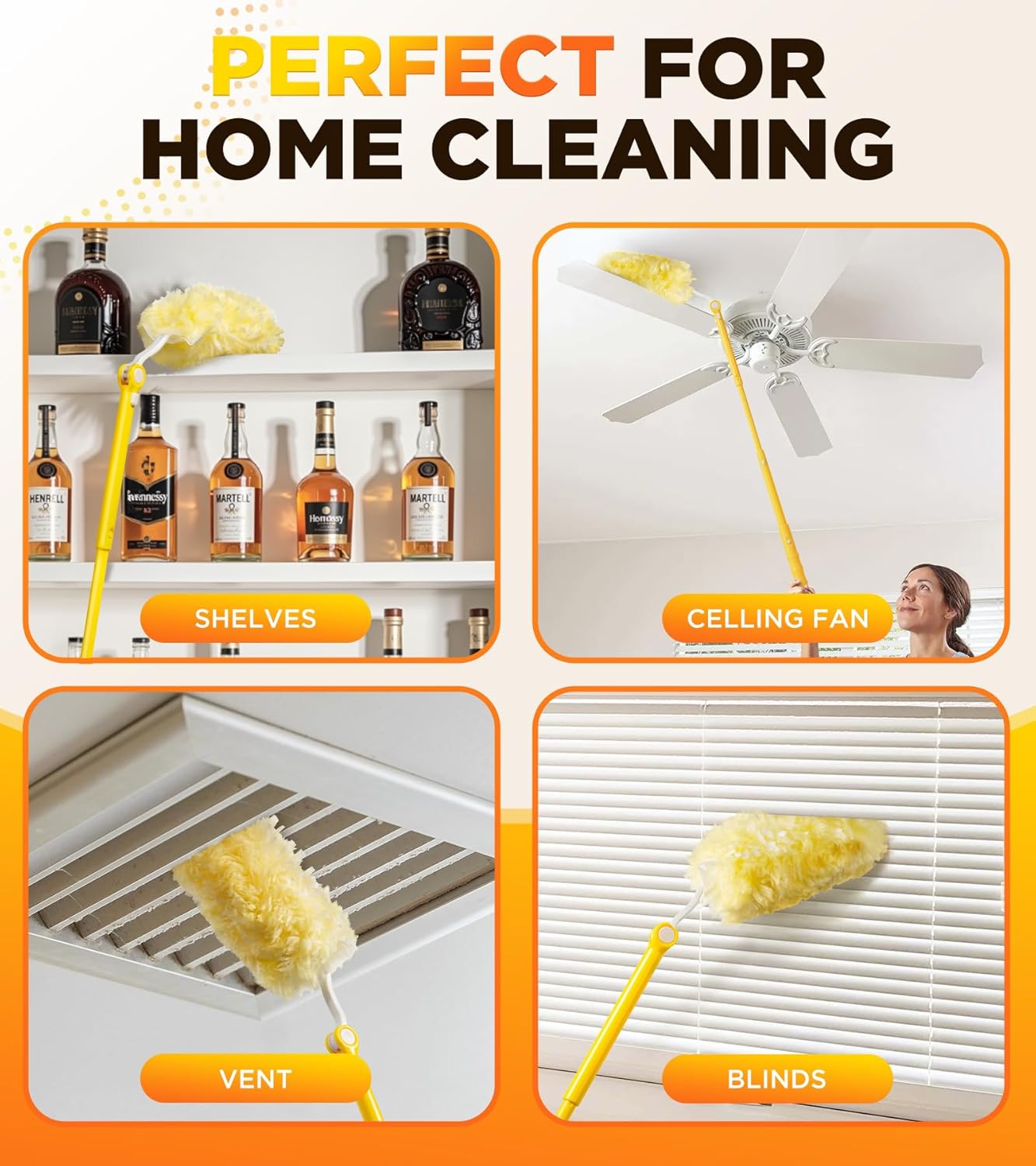 Heavy Duty Duster Refill Kit for Swiffer Duster with 3 ft Extension Pole & 20 Count Refills, 4X Microfibers Multisurface Dusters for Cleaning Home, Celling Fan, Blinds, Vent & Shelves