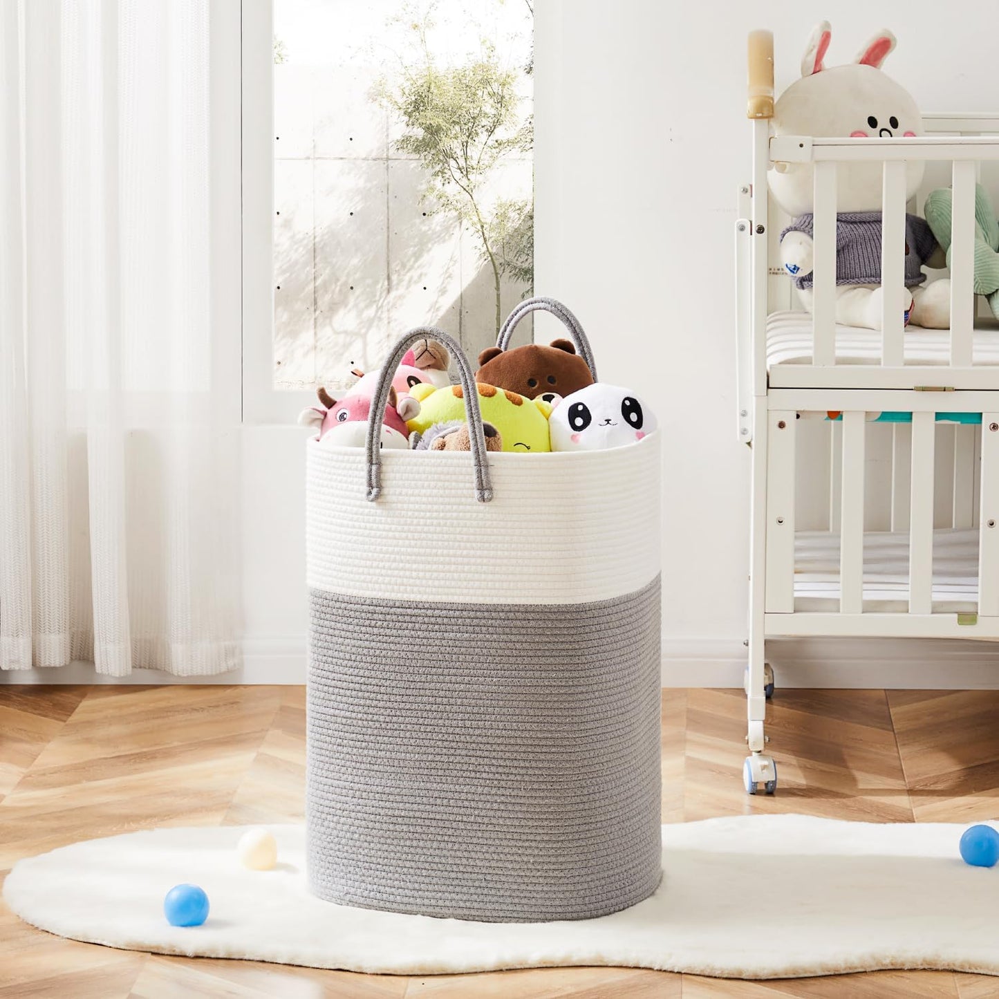 Laundry Basket,Woven Cotton Rope Laundry Hamper,Versatile Storage for Dirty Clothes,Baby Toys,and Blankets in Bathroom, Nursery,and Living Room (Grey, 40L)