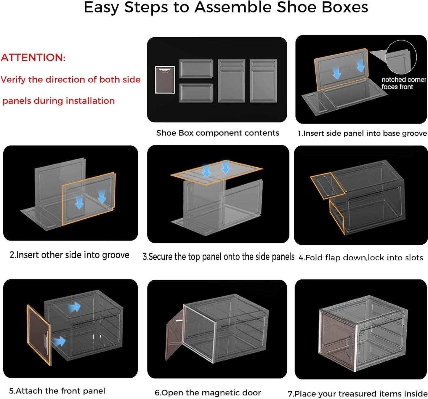 X-Large Stackable Shoe Boxes - Clear Plastic Shoe Storage Boxes with Magnetic Door, Thicken Shoe Organizer for Closet, Space Saving Foldable Shoe Containers Bins for Sneaker Boot - 8 Pack(Brown)