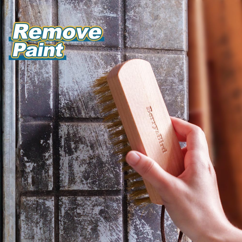 Berry&Bird Brass Brush, Ashwood Premium Brass Wire Brush with Cowhide Lanyard, Heavy Duty Wire Brushes for Cleaning Garden Tool, Rust Removal, Automotive, Paint