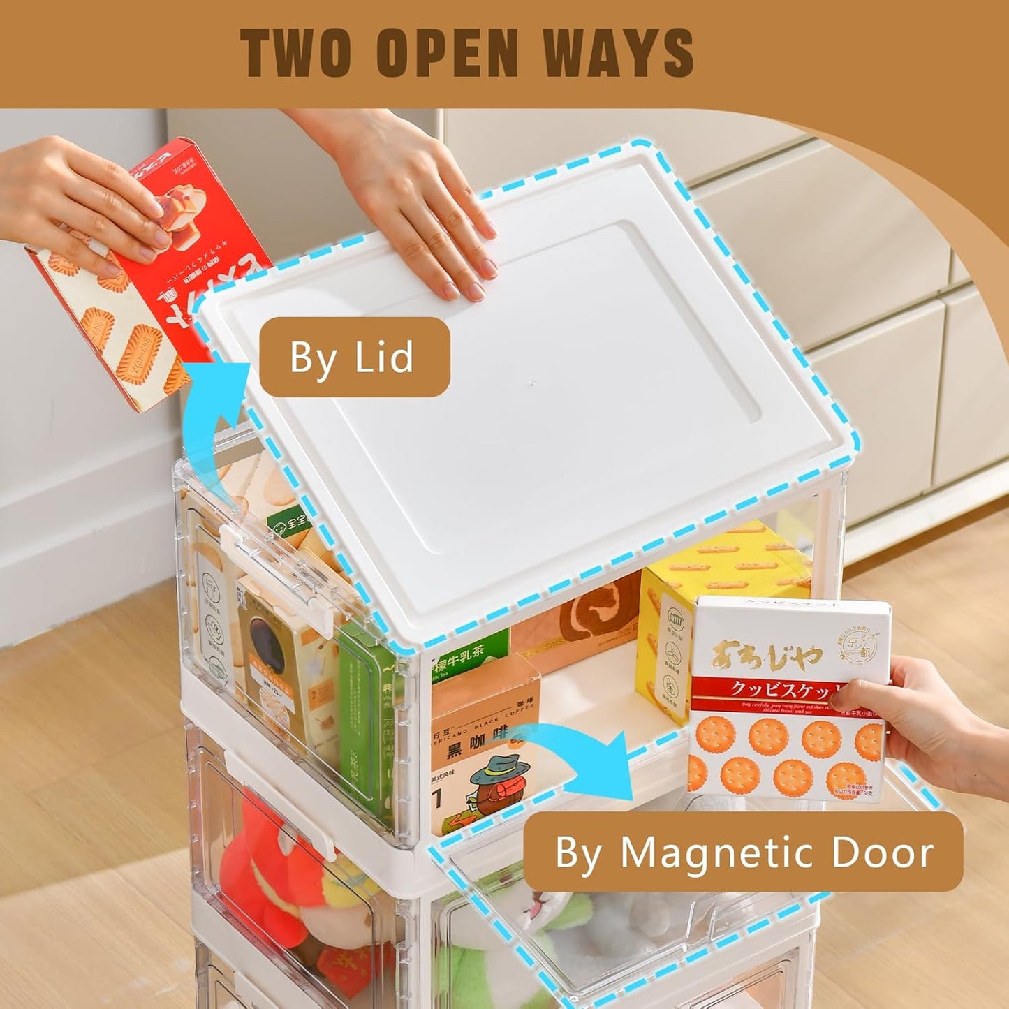 Stackable Plastic Storage Bins with Lids, Foldable Closet Organizers and Storage, 3 Drawer Storage Organizer,Clear Stackable Containers for Wardrobe,Bedroom,Office,Dorm