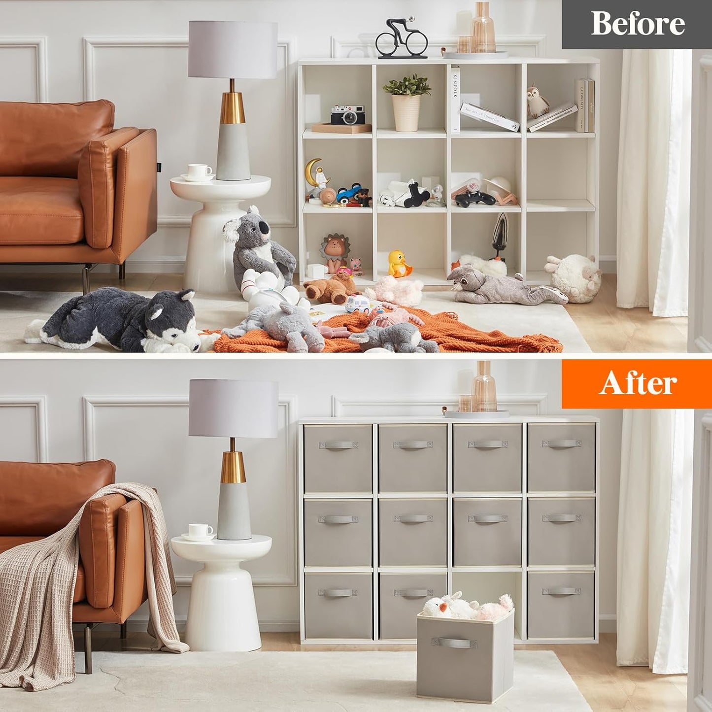 Lifewit 12 Packs Storage Cubes, 11 Inch Cube Storage Bins, Foldable Decorative Fabric Storage Baskets for Organizing Home Organizers with Handles for Shelves, Closet, Light Gray