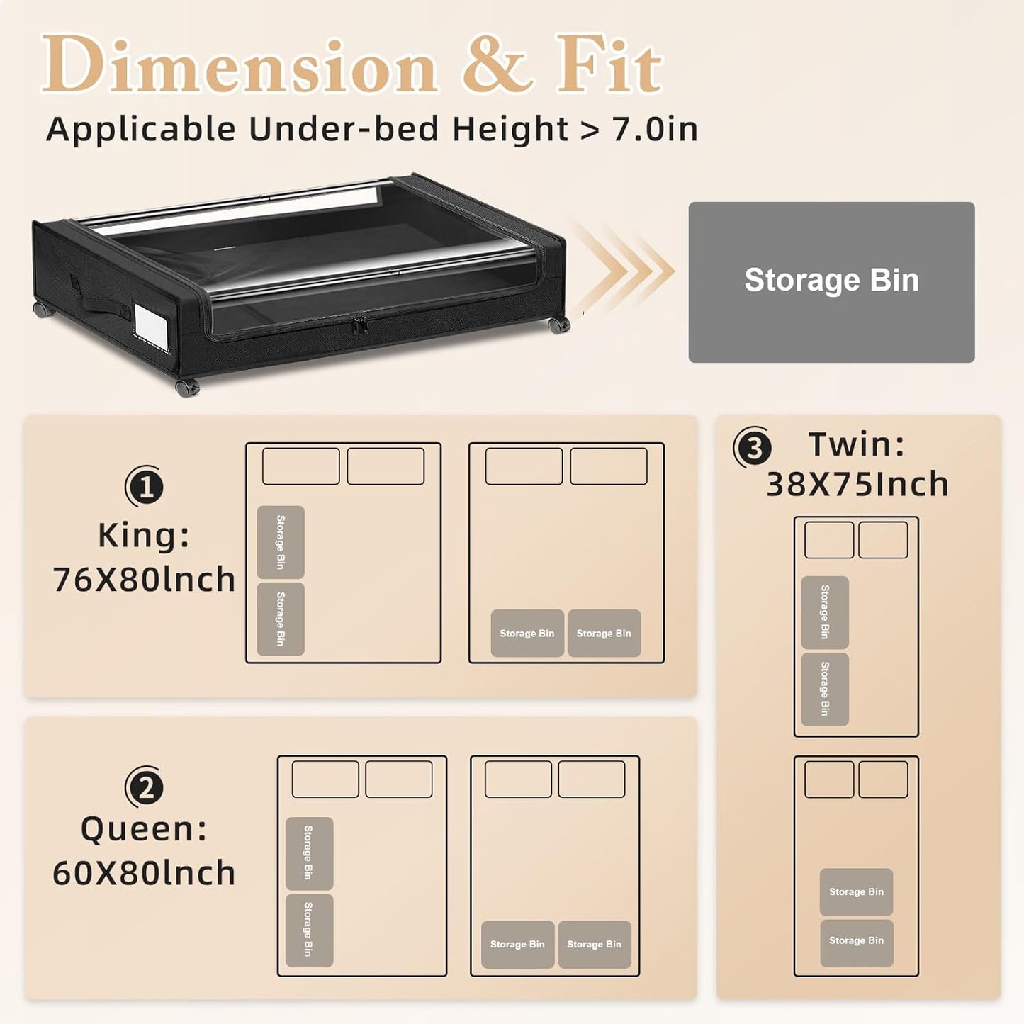 Under Bed Storage with Wheels 2-Pack,Under Bed Storage Containers XXL,Underbed Shoes Storage with Clear Lid,Rolling UnderBed Metal Drawer for Clothes Blankets Easy Pull-out Black