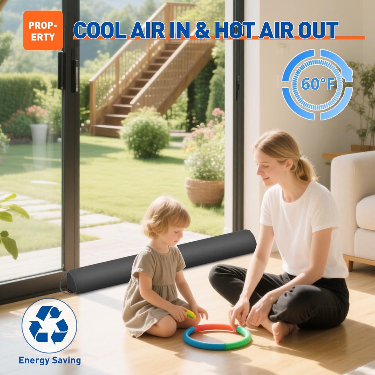 MAGZO Door Draft Stopper 30 Inches, Weighted Triangular Door Snake for Winter Noise Blocker with Hook Loops,Black