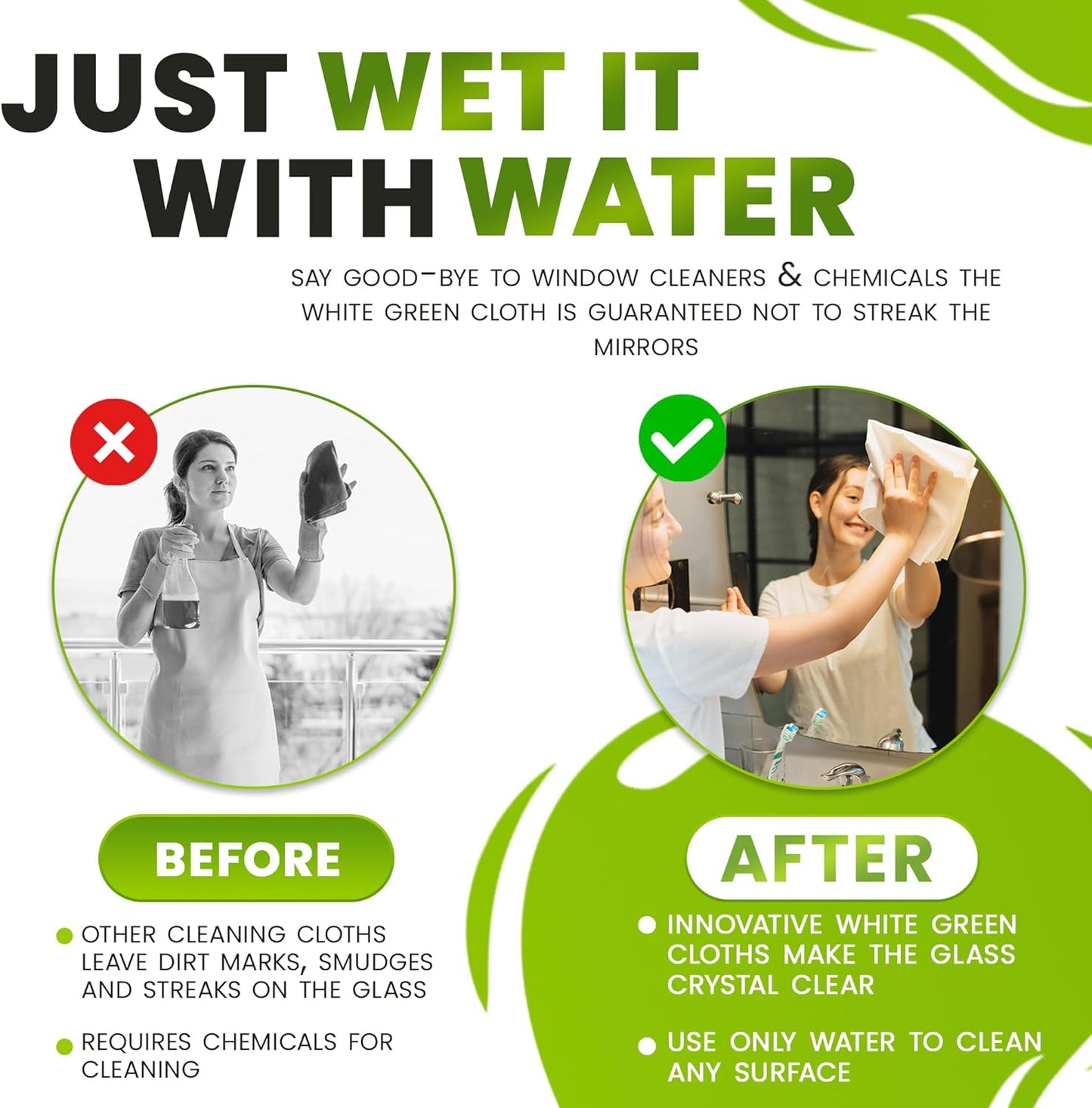 10-Pack Reusable Cleaning Cloths for Streak-Free Windows, Mirrors & All-Purpose Cleaning – Chemical-Free, Absorbent, Non-Abrasive, 16" x 16" White Cleaning Rags, Made in The USA