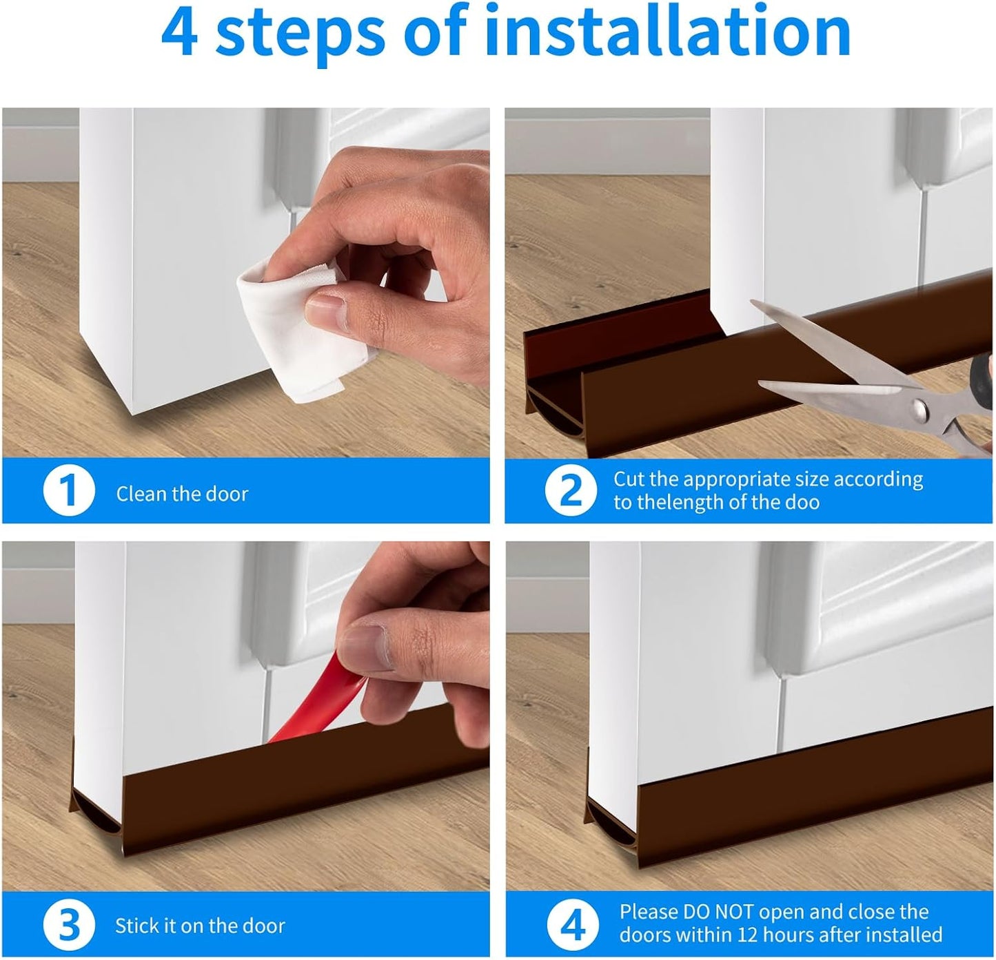 2 Pack Door Draft Stopper, 39” Length Cuttable Under Door Seal, Strong Adhesive Door Sweep for Exterior and Interior Doors (Brown)