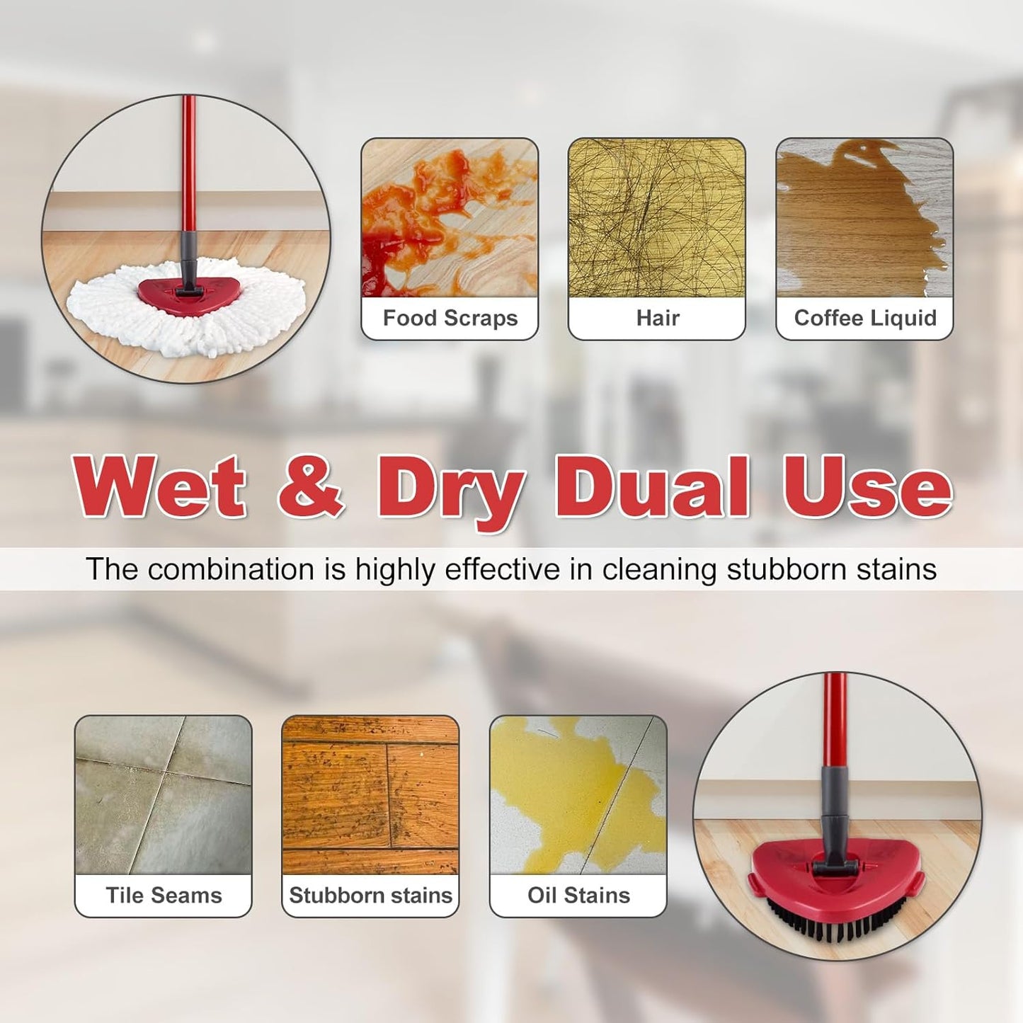 Mop Replace Head Mop Handle for O Cedar Mop, Mop Replacement for Ocedar Spin Mop Includes 2 Mop Heads Replacements 4-Section Mop Handle 1 Mop Base 1 Scrubber Mop Head for O-Cedar Spin Mop