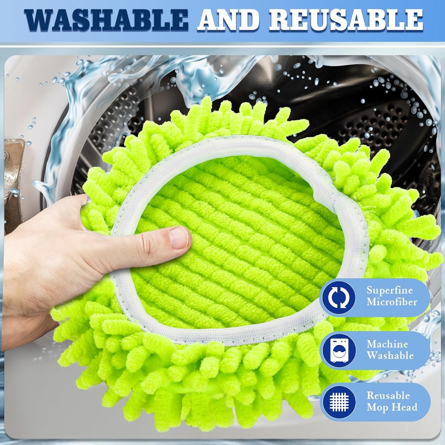 4 Pack Spin Mop Replacements Head Compatible for Oceda EasyWring 1-Tank System,Microfiber Spin Mop Refills Head,1 Mop Scrub Brush + 1 Mop Base + 4 Pack Cleaning Floor Mop Head(Green)