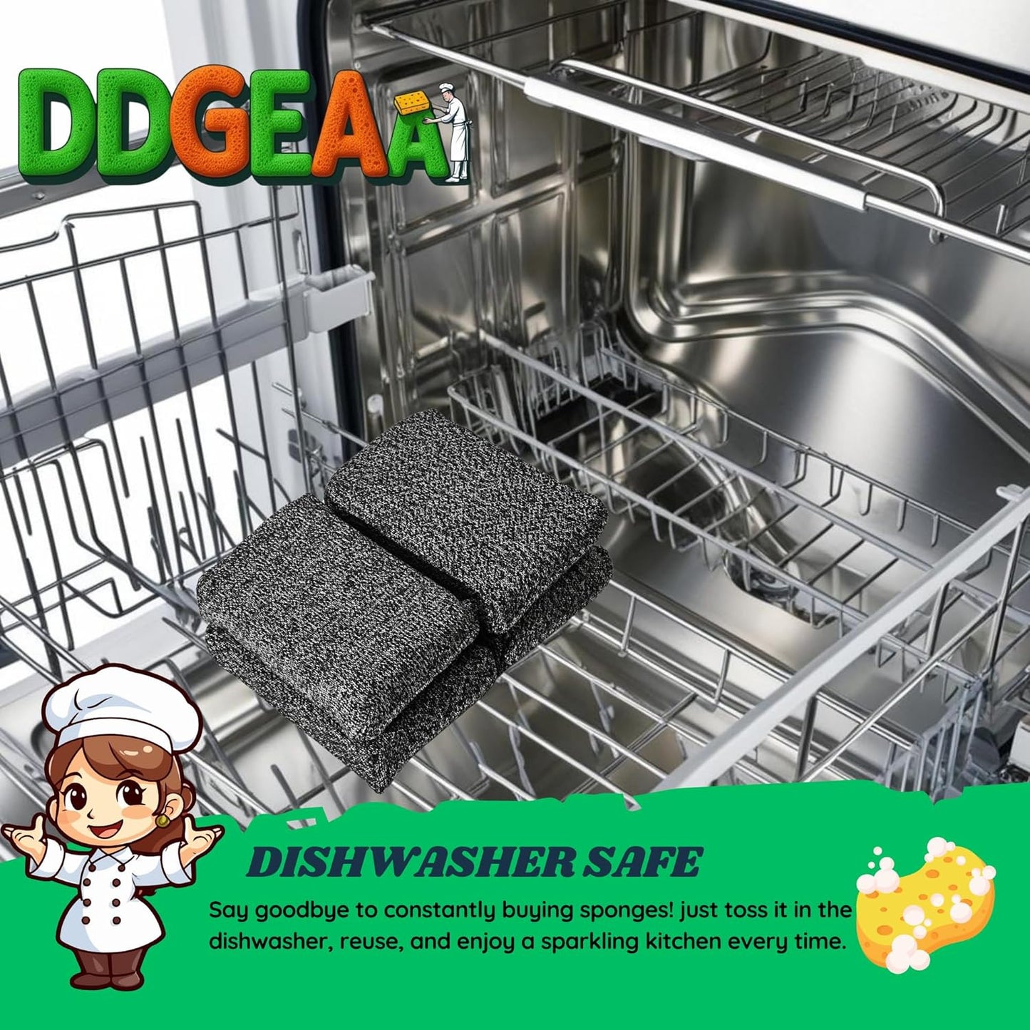 Heavy - Duty Kitchen Sponge - 20 Times More Durable, Scratch Free, Suitable for Non Stick Cookware Cut Resistant, Multi - Purpose Cleaning Supplies for Home, Bathroom (2 Pack Grey)