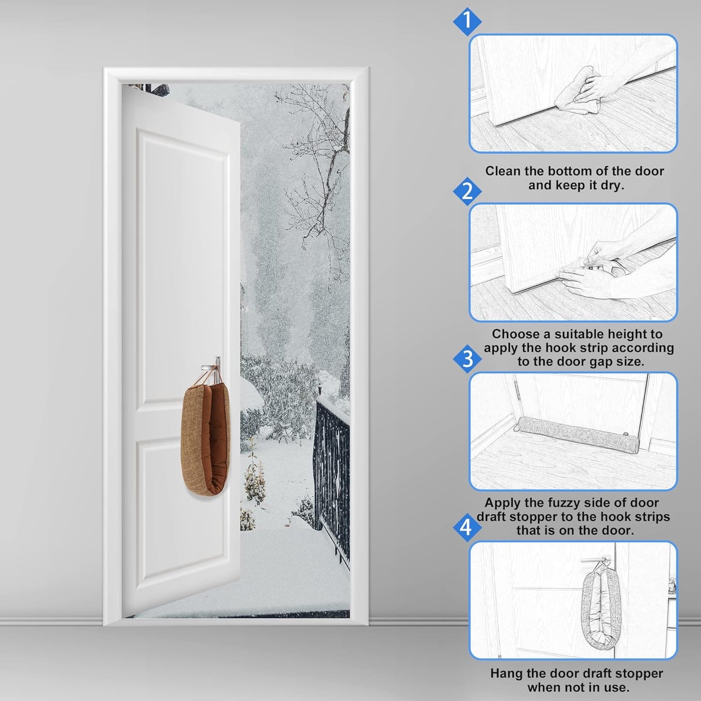 NABOWAN 32" Weighted Under Door Draft Stopper -Triangular Door Draft Blocker with Hook Loops for Easy Install, Save Energy, Home Room Essentials