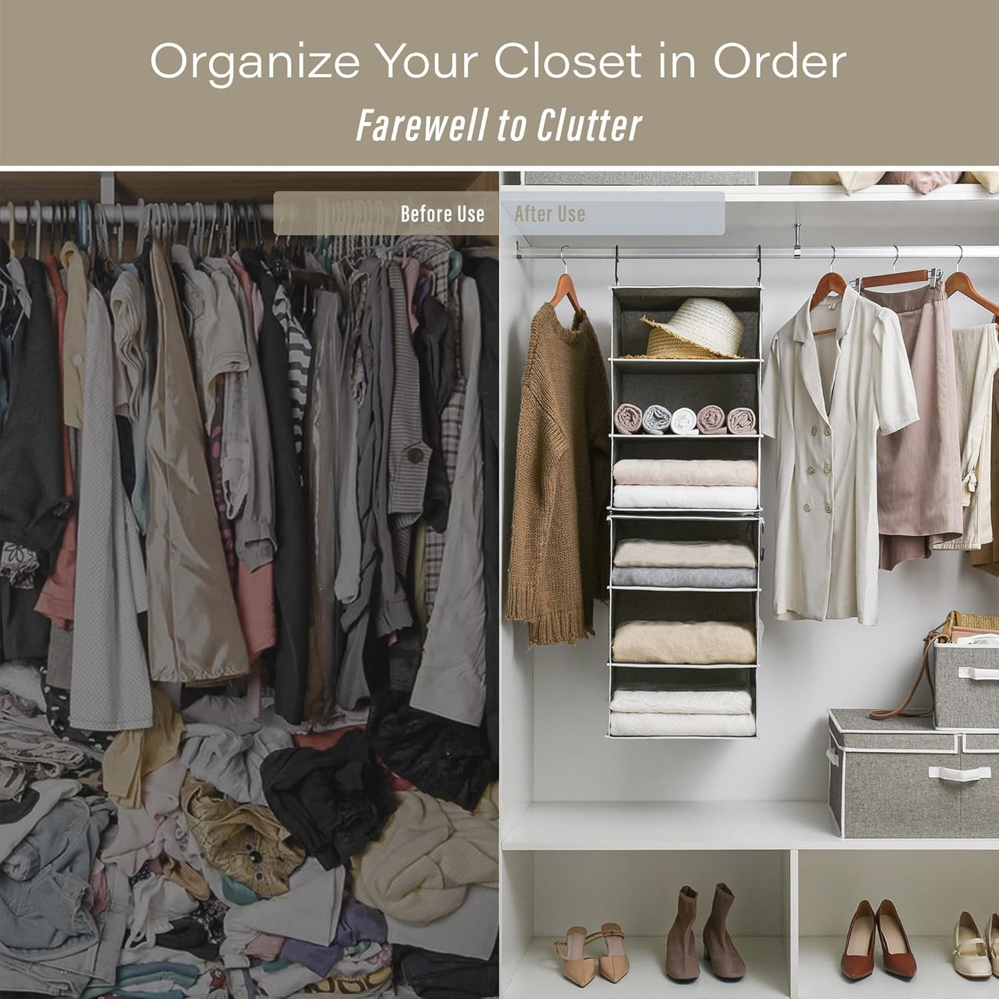 StorageWorks 6-Shelf Jumbo Closet Organizers, Two 3-Shelf Separable Hanging Shelves for Closet, 13" D x 15" W x 48 ¼"H,Gray