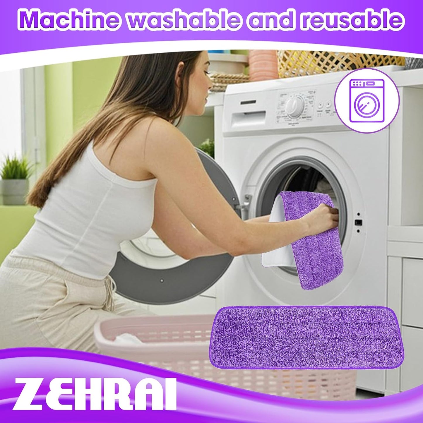 6 Pack Reusable Microfiber Mop Pads for Swiffer PowerMop, Power Mop Refill Pads for 13''-16'' Spray, Machine Washable Power Pads Replacement for All Floor Types Cleaning