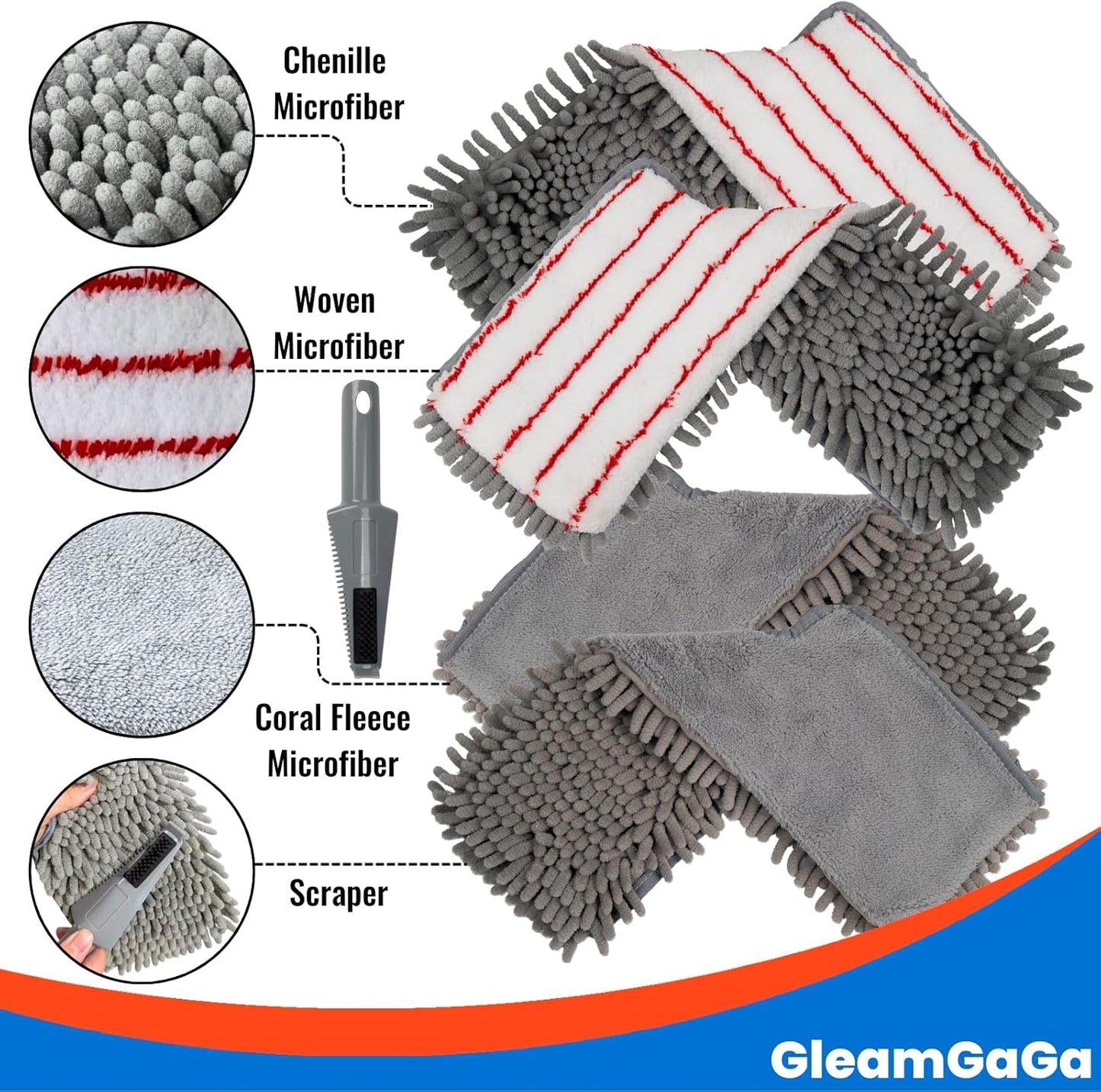 Microfiber Mops for Floor Cleaning, Flat Dust Mop with 4 Washable Pads, Dual-Sided Flip Mop for Wet & Dry Use, Extendable 62’’ Handle with Scraper, Floor Mops for Hardwood,Laminate,Vinyl,Kitchen,Tile