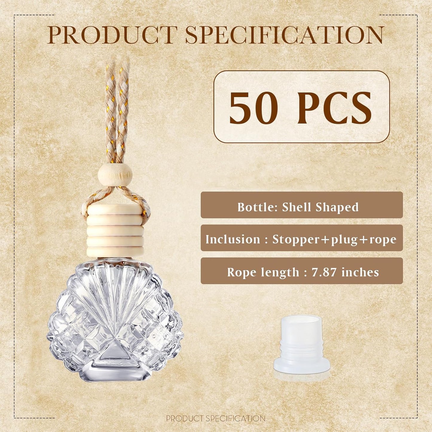 BBTO 50 Pcs Hanging Car Air Freshener Car Diffuser Bottles Empty Glass Perfume Bottle Freshener Diffuser Bottle Pendant for Essential Oil Fragrance Aromatherapy Bottle Ornament(Shell)