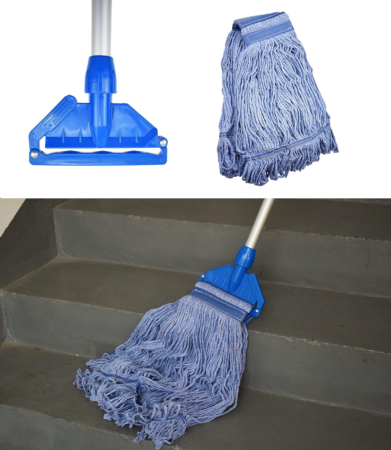 Mop Head Replacement Commercial Heavy Duty String Blue Wet Mop Heads for 3 Typs Commercial Mop Handle(6,Large,Weight 23oz)