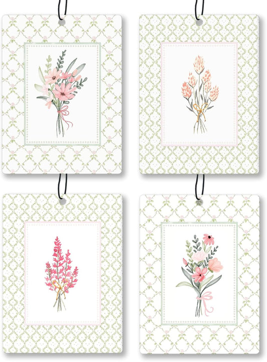 Elegant Rustic Floral Car Air Freshener 4 Pcs, Cottagecore Flower Hanging Scents Air Freshener for Women Girls Gifts, Pastel Leaf Floral Scented Car Accessories Decor for Room Closet Drawer