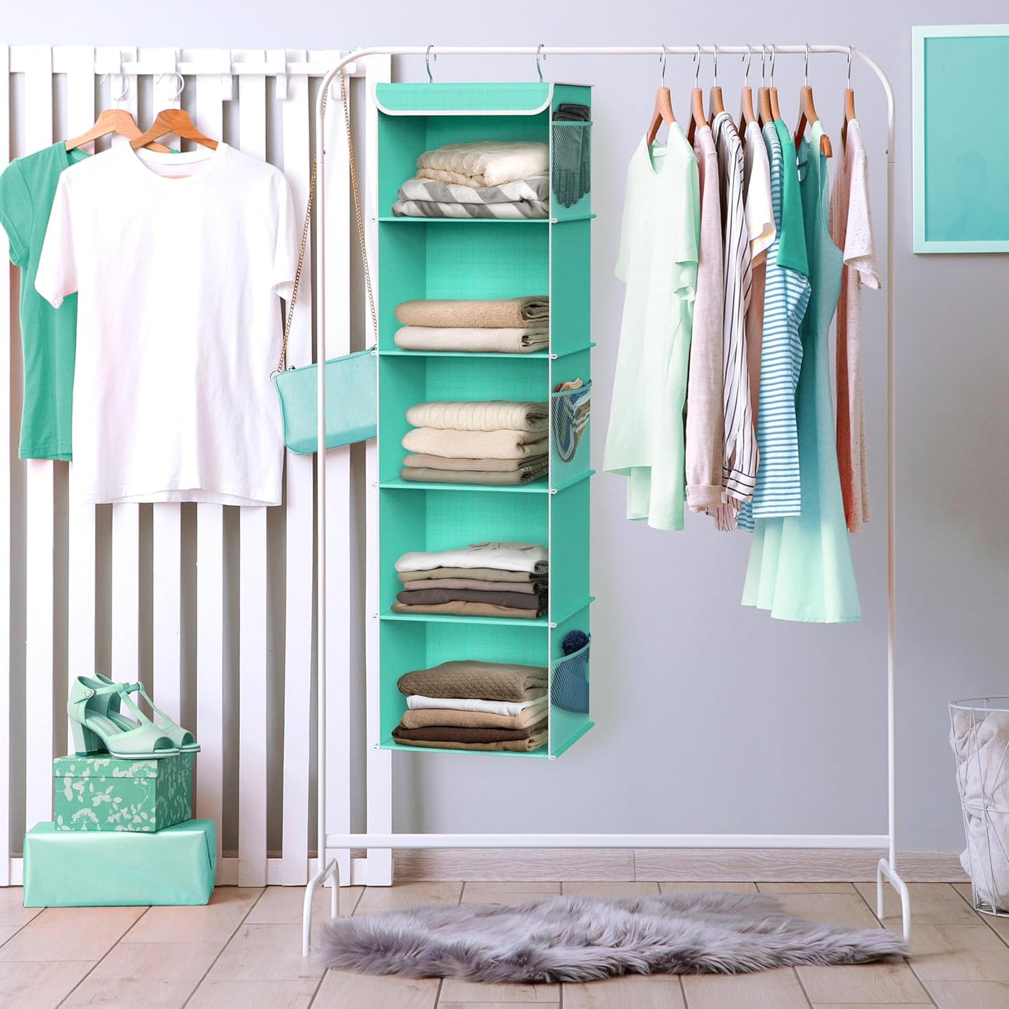 Simple Houseware 5 Shelf Hanging Closet Organizer, Turquoise