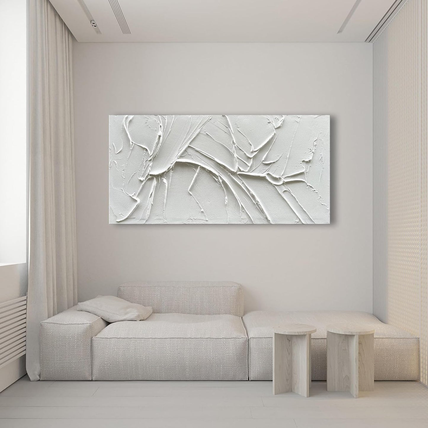 NANKAI Hand-Painted Thick Texture White Minimalist Oil Painting 30x60 Inch Large Contemporary Art Oil Painting, Home, Office Wall Decoration Art