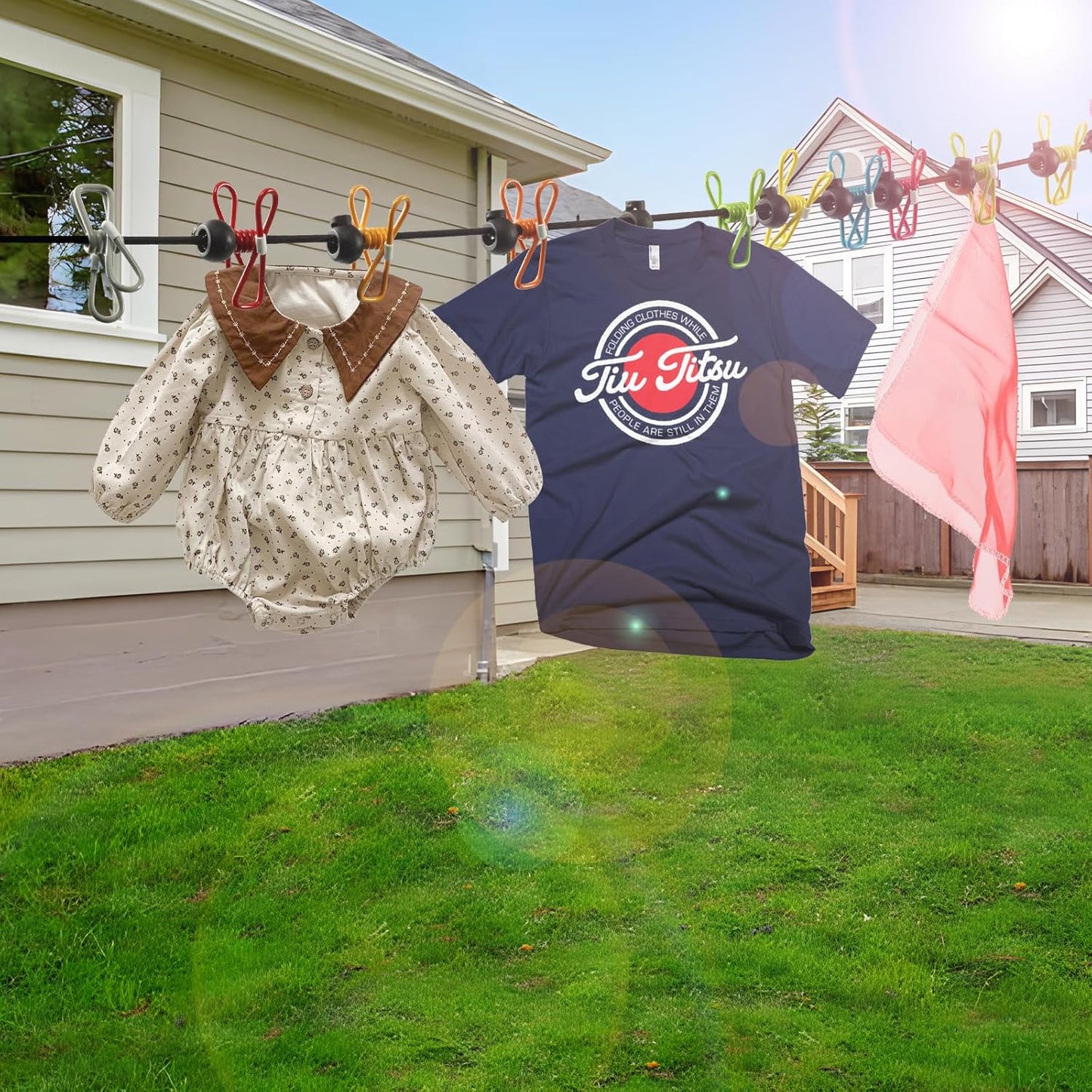 2 Pack Camping Clothesline Portable 12 Clothespins, Blue Camping Accessories Travel Clothesline for Outdoor Indoor, Retractable Clothes Line Elastic Clothesline for Camper Hotel Room