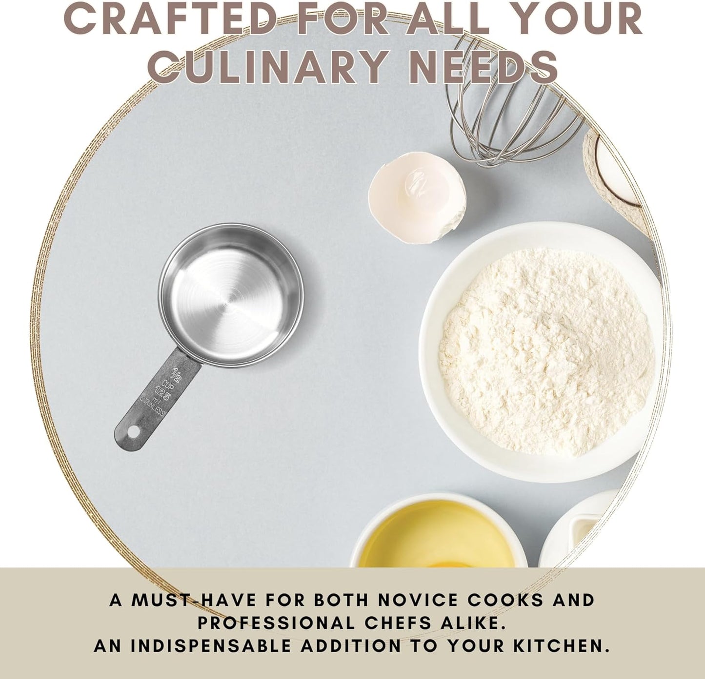 1/2 Cup Stainless Steel Measuring Cup | Sturdy Metal 125 ml | 125 cc | 4 oz | Single Cup for Wet and Dry Ingredients | Great for use as 1/2 Cup Dog Food Scoop - 1 PK