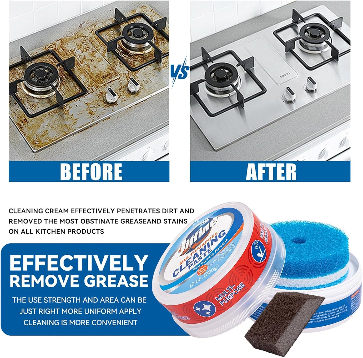 Cooktop Cleaner Paste, Easily Remove Burned-On Food, Grease and Watermarks, Leaving Your Glass Cook Top Sparkling, 2-Pack – 10 oz Bottles