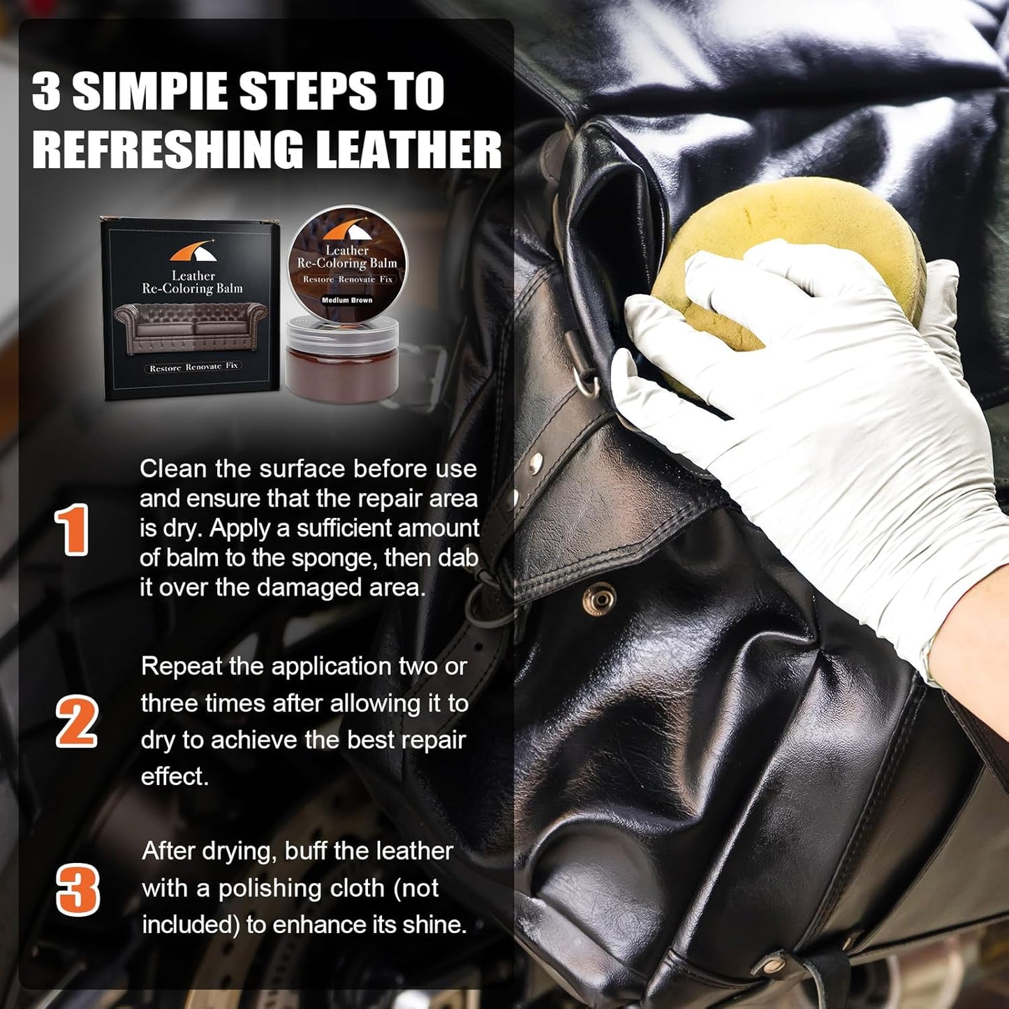Medium Brown Leather Repair Kit - Recoloring Balm & Dye to Restore Scratches, Faded & Aged Leather & Vinyl Couches, Boots, Car Seats & Furniture