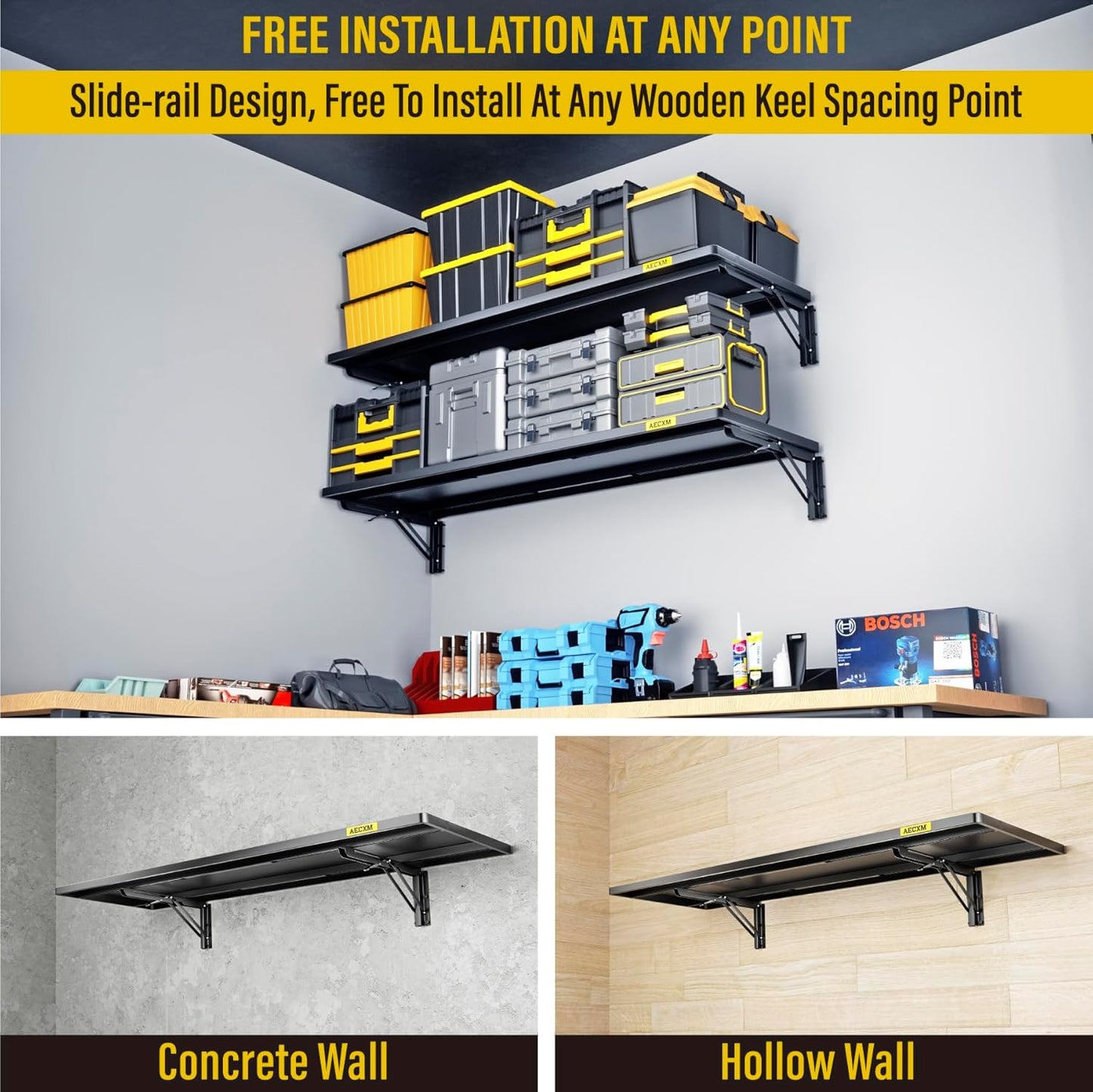 1.2x3ft Adjustable Rail Type Folding Storage Rack Shelf, Suitable for Garage, Storage Room, Kitchens Wall Shelf,Garage Storage Rack Floating Shelves,Folding Panels (1pcs-Black)