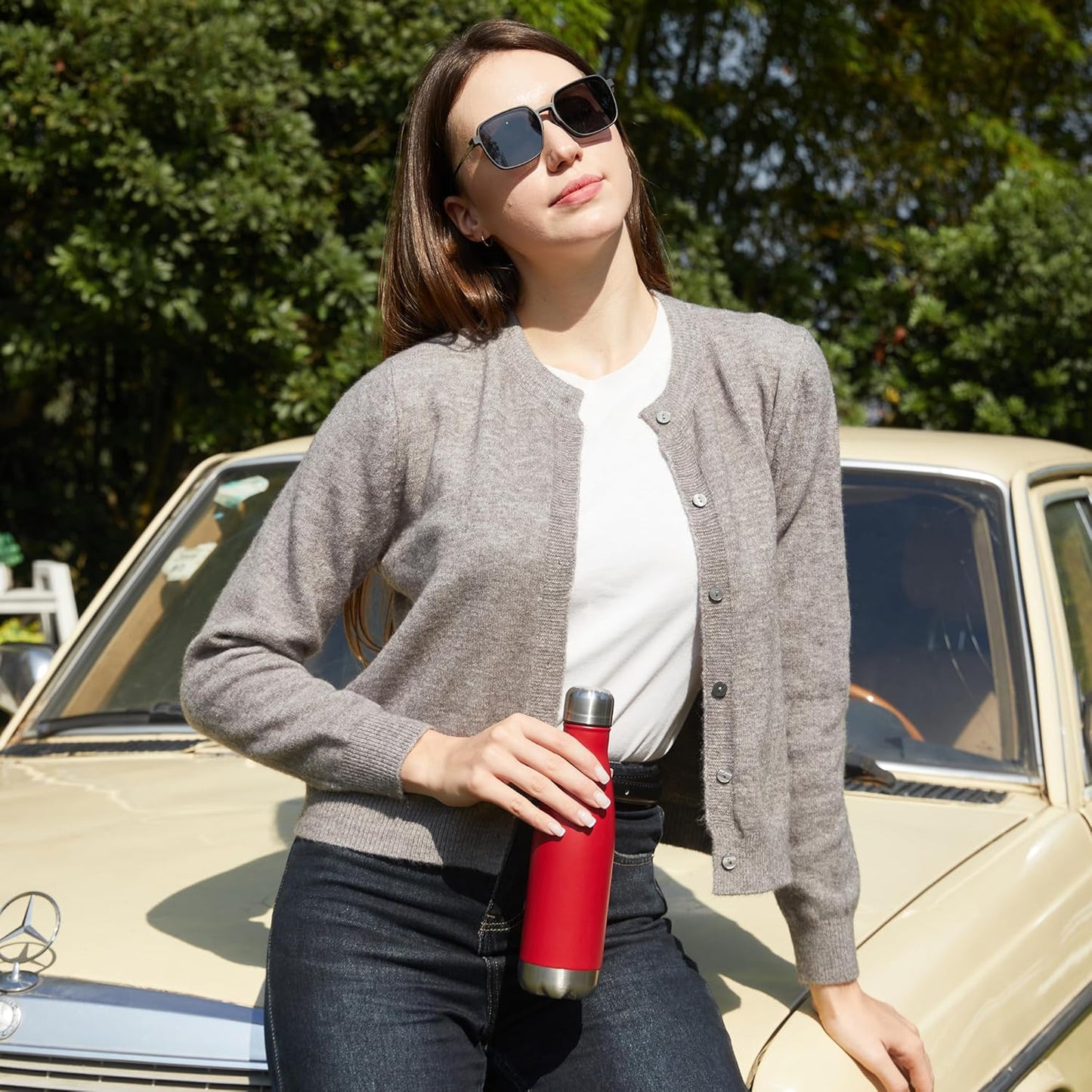 MEWAY 17oz Sport Water Bottle 4 Pack Vacuum Insulated Stainless Steel Leak-Proof Double Wall Cola Shape Water Bottle,Keep Drinks Hot & Cold(Red,4 Pack)