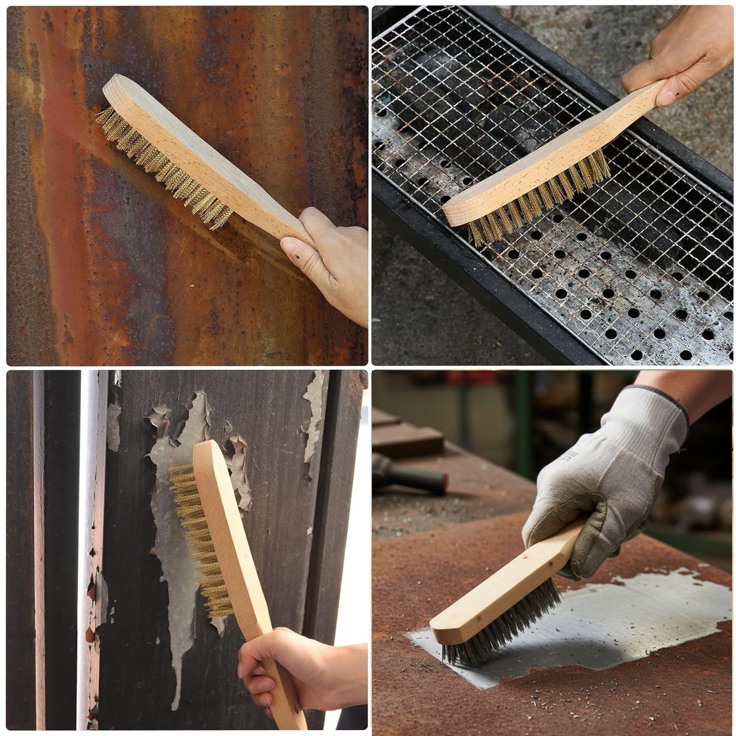 Steel Wire Brush Pack of 2 - Beechwood Handle Wire Brushes - Heavy Duty Steel Bristle Cleaning Brush for Rust, Paint & Welding Slag Removal - Durable Metal Cleaning Tool