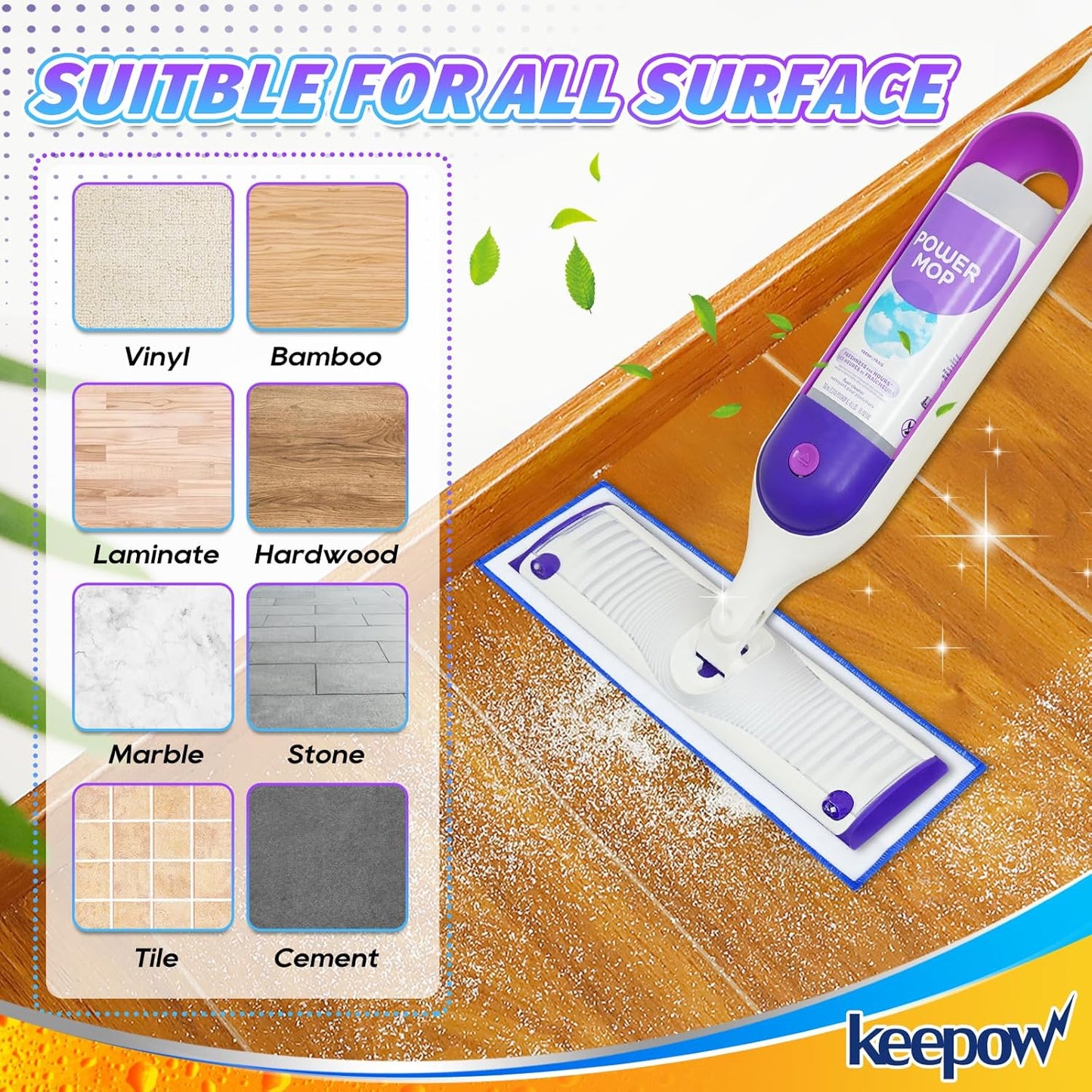 Reusable Mop Pads for Swiffer PowerMop, 5 Pack Microfiber Mop Pad Refills with Scrubber Strips for 13''-15'' Spray Mop, Washable Mop Pads Use for Most Floor Types, Mop Pads Replacement for Dry Wet Mop