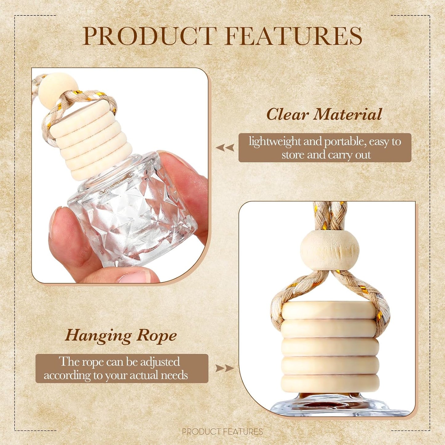 BBTO 50 Pcs Hanging Car Air Freshener Car Diffuser Bottles Empty Glass Perfume Bottle Freshener Diffuser Bottle Pendant for Essential Oil Fragrance Aromatherapy Bottle Ornament(Diamond)