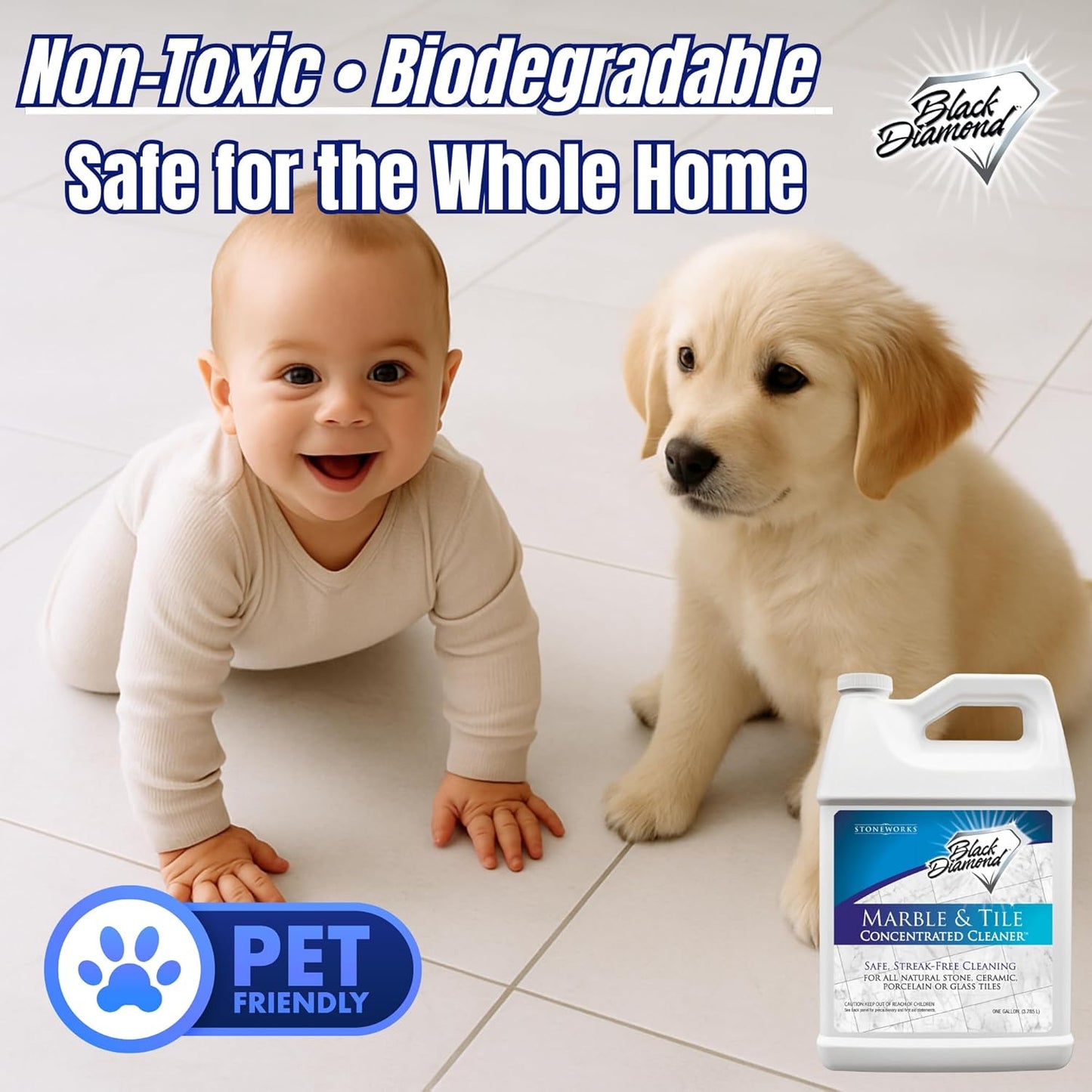 Black Diamond Stoneworks MARBLE & TILE FLOOR CLEANER. Great for Ceramic, Porcelain, Granite, Natural Stone, Vinyl and Brick. No-rinse Concentrate.(4-Gallons)