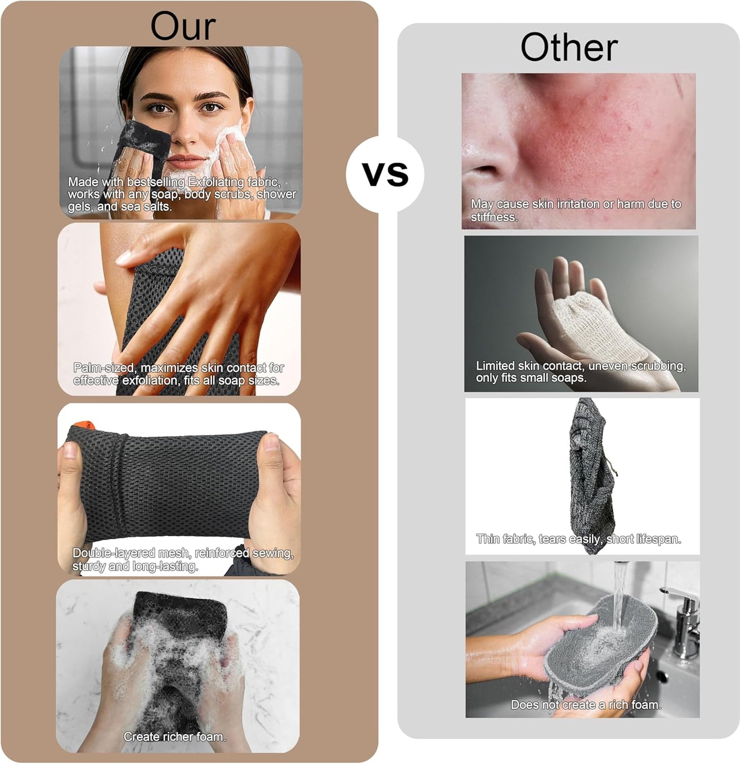 2 Pack Soap Bag Gentle Roughness,Bar Soap Pouch Saver Pocket,Body Scrubber Shower Sponge Loofah,Exfoliating Bath Sponge (Black)