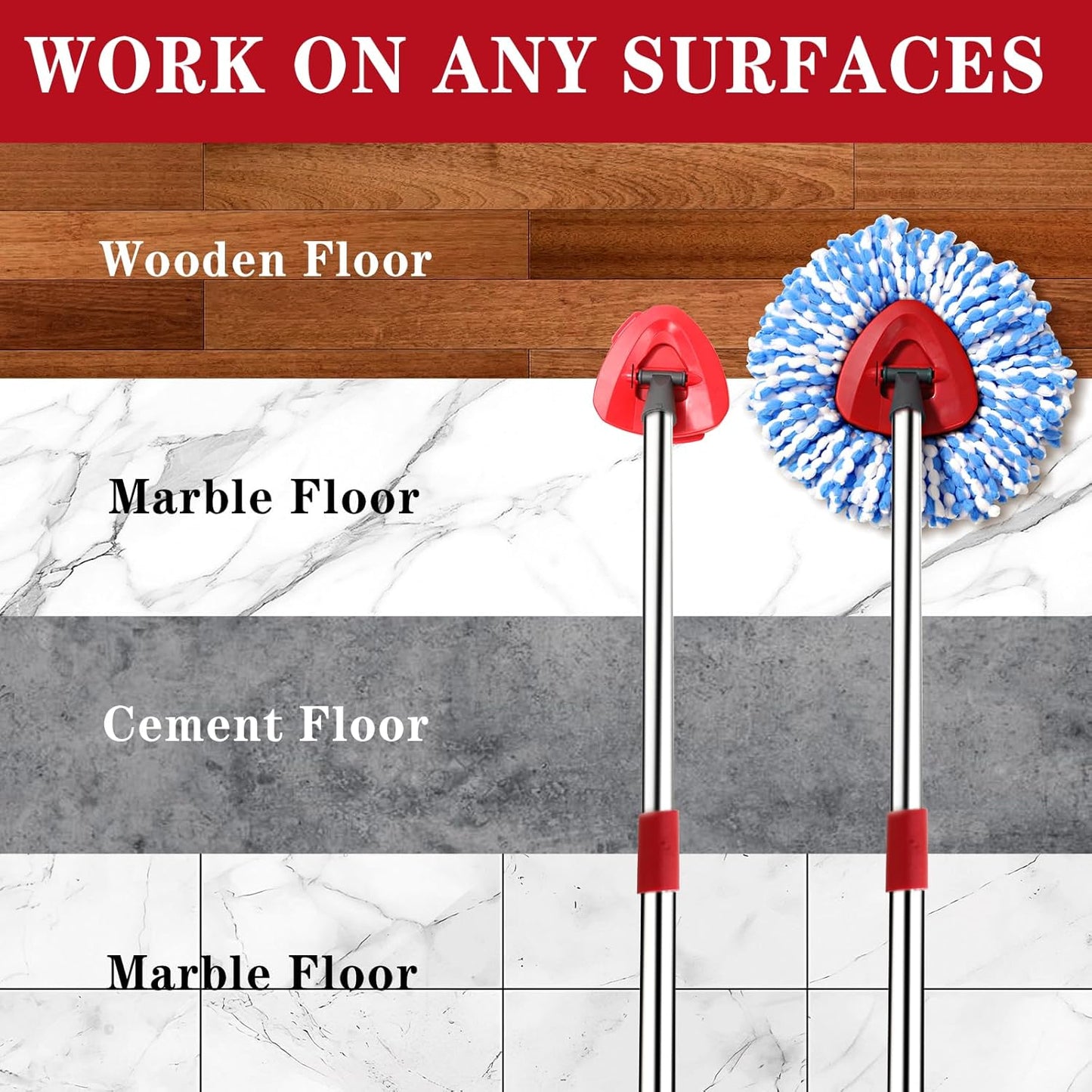 4 Pack Spin mop Replacement Head, Spin mop Scrub Brush,Microfiber Mop Refills, Easy to Replace,for Bathroom,Kitchen,Tub and Tile,Easy Cleaning,Suitable for Ocedar RinseClean 2-Tank System Spin Mop (A)