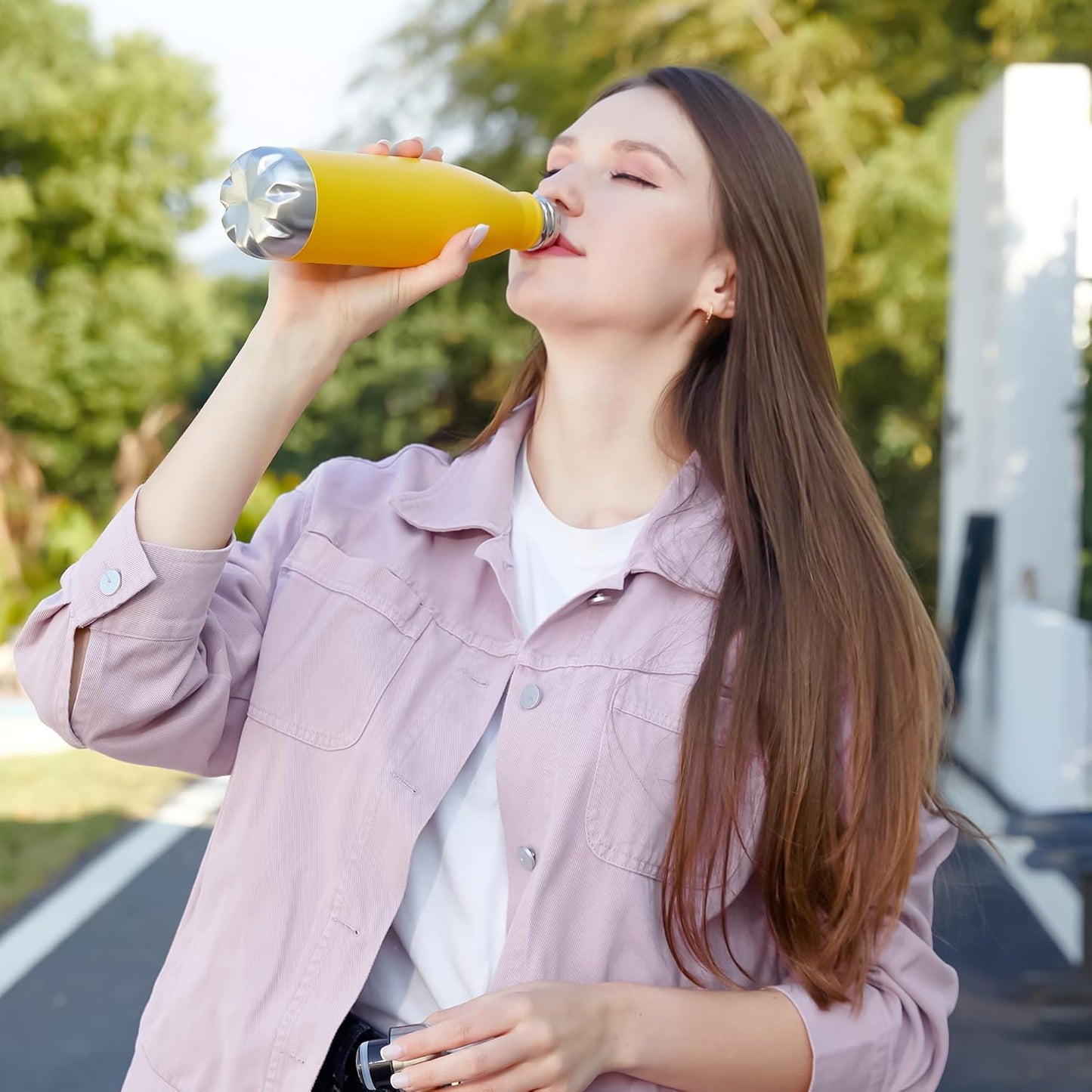 MEWAY 17oz Sport Water Bottle 4 Pack Vacuum Insulated Stainless Steel Leak-Proof Double Wall Cola Shape Water Bottle,Keep Drinks Hot & Cold(Yellow,4 Pack)