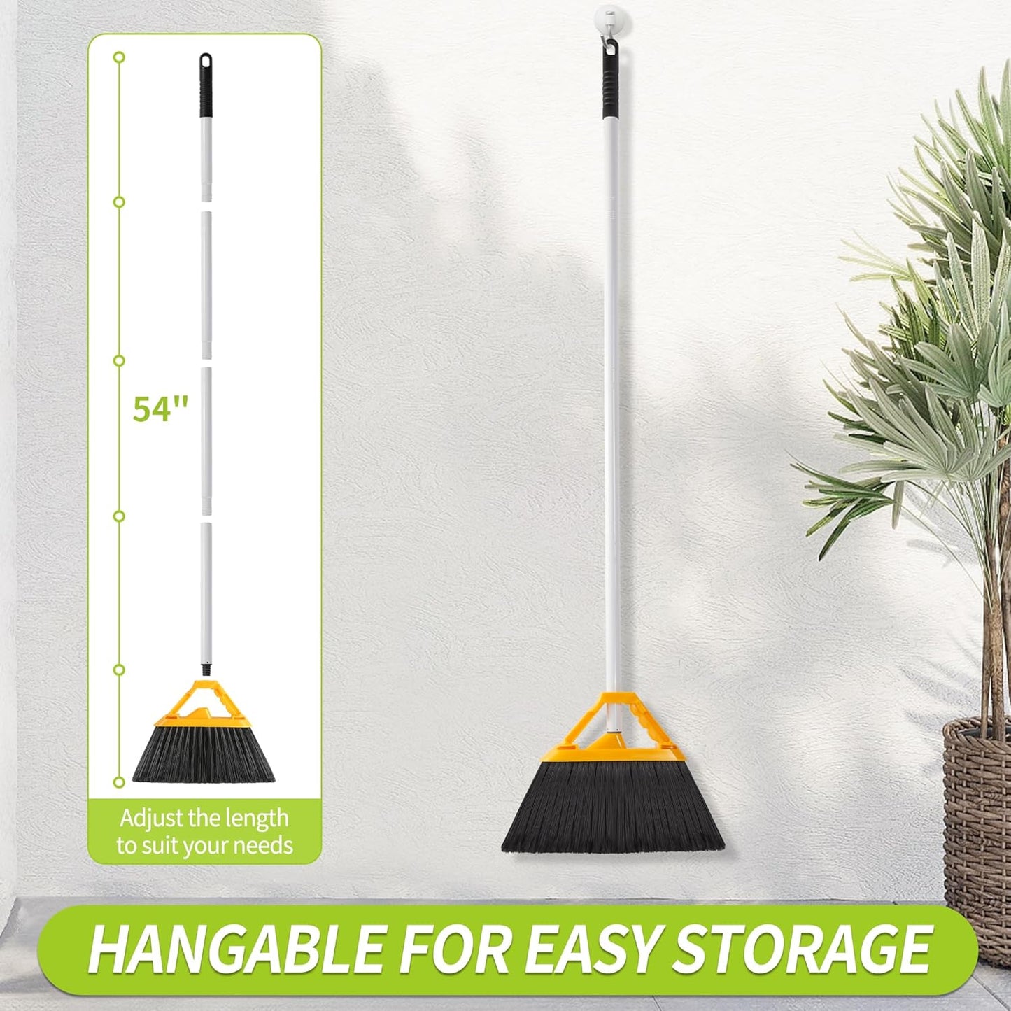 Outdoor Broom with 54'' Long Handle, Heavy Duty Broom for Sweeping Patio, Garden, Lobby, Sidewalks, Perfect for Home Kitchen Room Office Floor