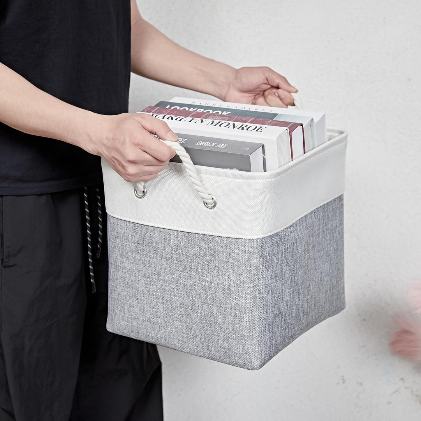 13 x 13 Inch Storage Cubes,6 Pack Cube Storage Bins for Shelves,Fabric Collapsible Storage Bins with Handles, Foldable Storage Basket for Organizing Clothes, Toys, Books (White&Gray)