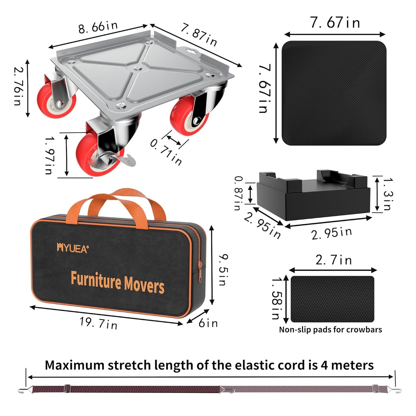 MYUEA【Upgrade Large】 Furniture Dolly,Furniture Movers with 5 Wheels,Carbon Steel Panel Heavy Duty Dolly,Furniture Lifter with 5 360° Rotatable Rubber Universal Wheels,Maximum Load 3747 LBS(Oversize)