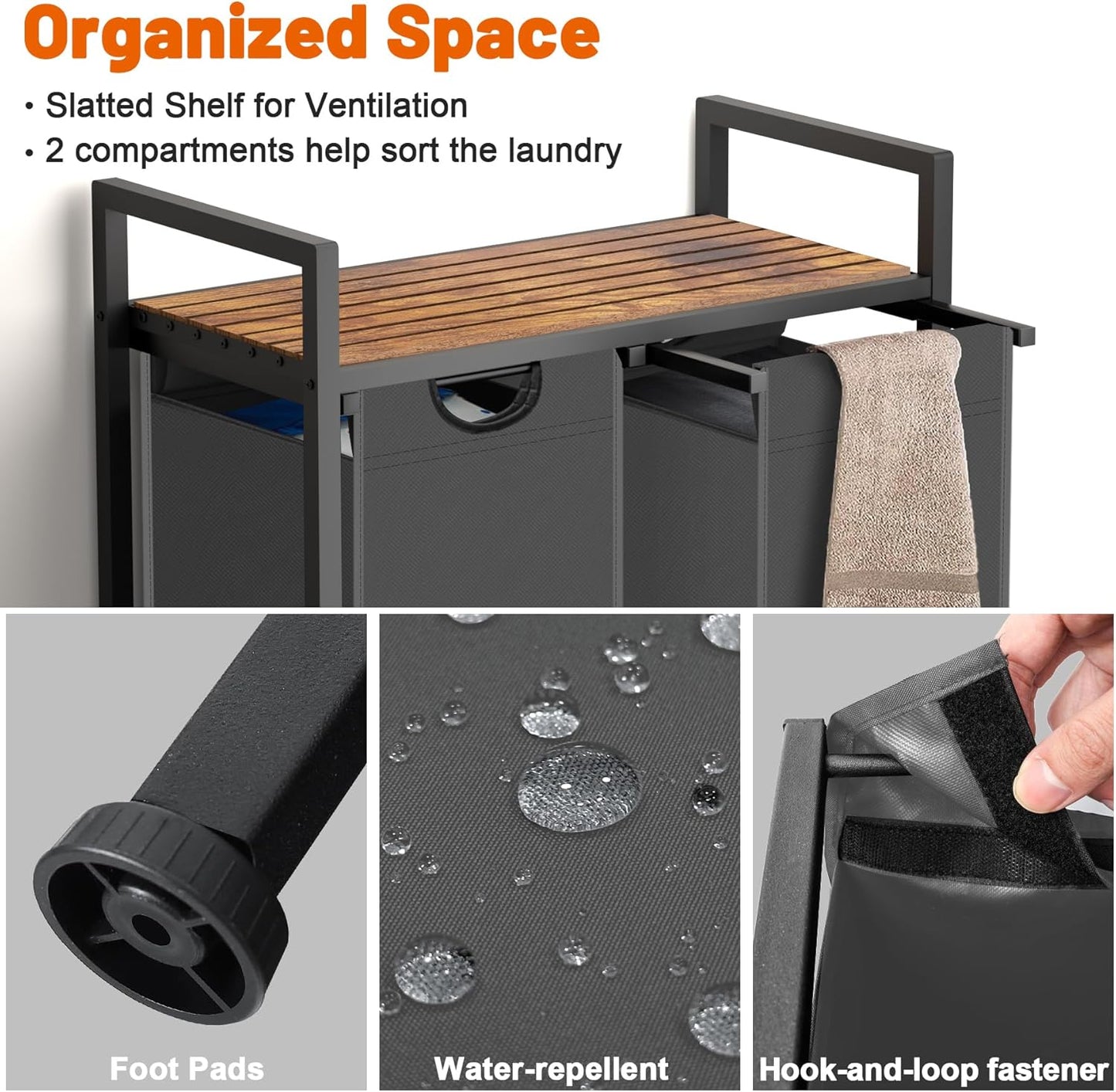 Laundry Hamper, Laundry Sorter with 2 Pull-Out Removable Oxford Fabric Bags Cloth Laundry Basket 2 x 10 Gallons (Grey and Rustic Brown)