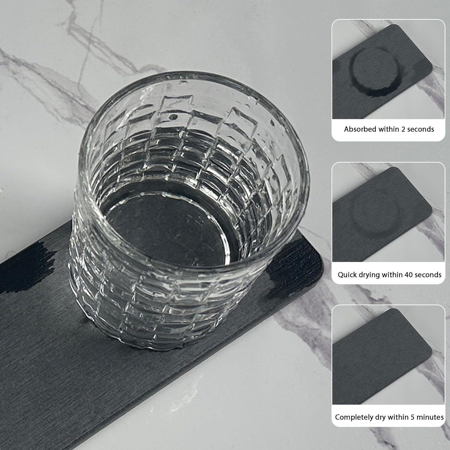 2 Pcs Water Absorbing Stone Trays, Kitchen/Bathroom Sink Soap Dish, Diatomite Tray Used for Hand Soap & Cosmetic Bottles in The Modern Home, 4" W x 9" L, Dark Gray