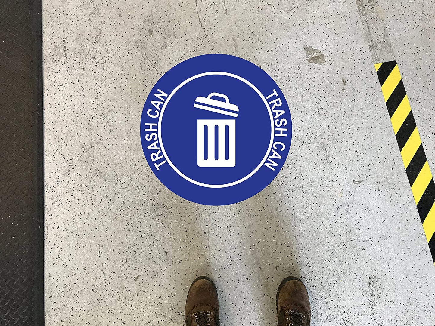 "Trash Can" Durable Laminated Vinyl Floor Sign- Sign by Graphical Warehouse- 5S Safety and Security Signage, Visual Communication Tool (26", Blue/White)