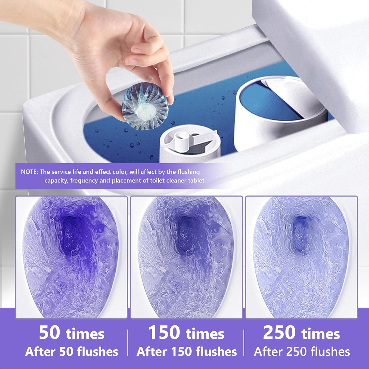 Toilet Bowl Cleaner Tablets, Automatic Toilet Bowl Cleaners, Long-Lasting Toilet Tabs Drop in Tank for Deodorizing & Descaling, Purple, 12 Packs