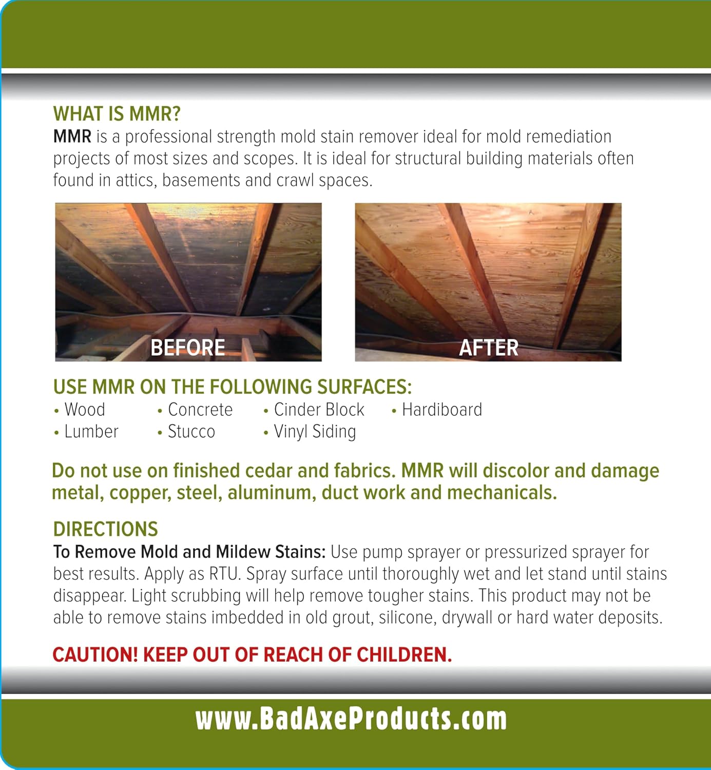 Bad Axe MMR Instant Mold Stain and Mildew Stain Remover - Professional Strength, Contractor Grade Cleaning Solution, Professional Quality Formula, Odor Removal, 1 Gallon (4)