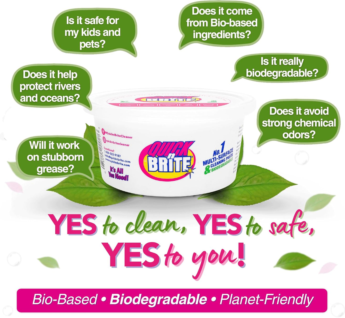 Quick 'n Brite All Purpose Cleaning Paste – Miracle Cleaner for Tough Stains, Biodegradable, Non-Toxic, Pet-Safe, Multi-Surface Stain Remover, Made in USA, 12 Oz