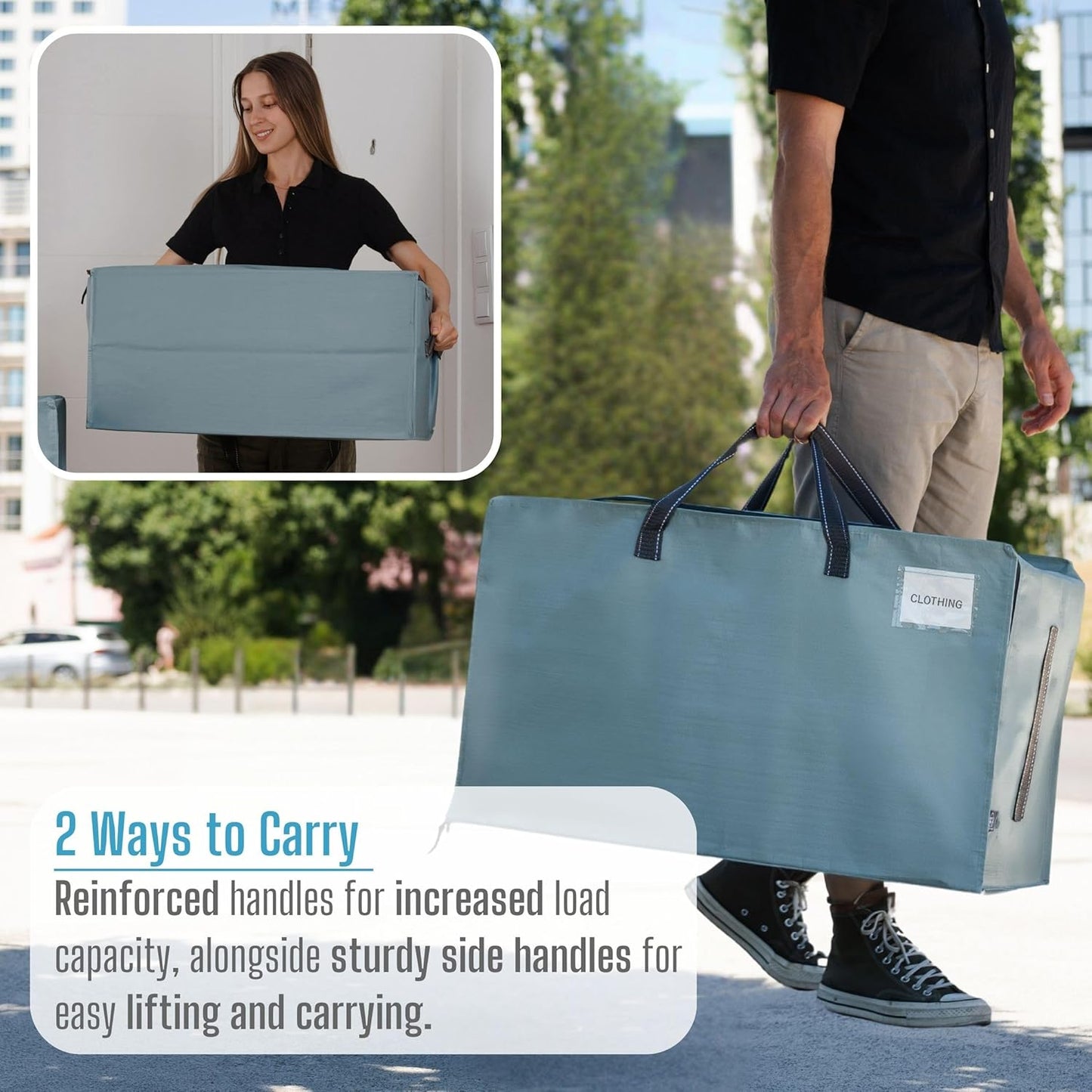 VENO 2 Pack Moving and Storage Bags, Heavy Duty, Alternative to Moving Boxes, Large Packing Totes Supplies for College Dorm Room with Zipper for Clothes, Wide Open Design (Light Blue Matte, 2 Pack)