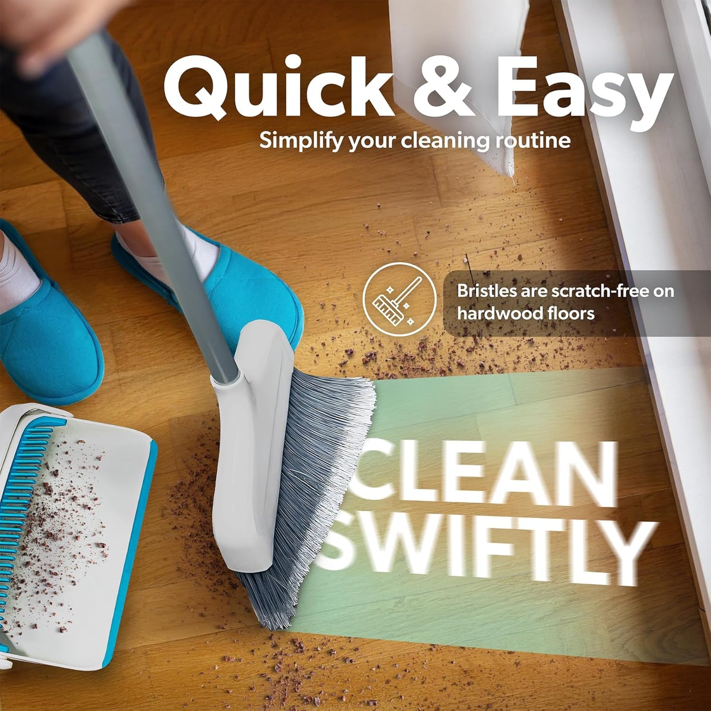 BLACK+DECKER Butler Broom and Dustpan Set for Home, Short Handle, Stand Up and Lightweight Space Saving Dust Pan and Broom Combo for Kitchen, Living Room, Bathroom, Lobby Floor Use