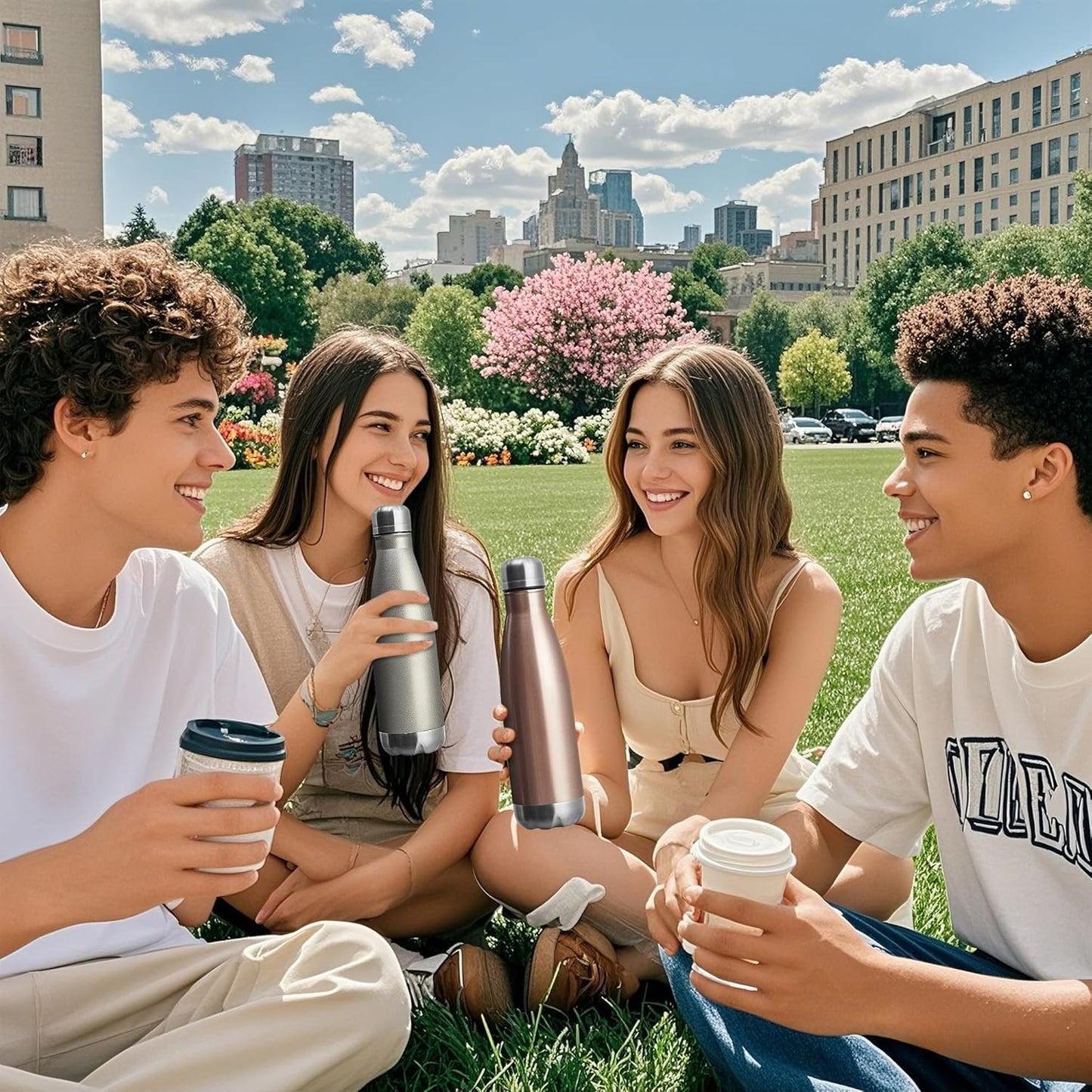 MEWAY 17oz Sport Water Bottle 12 Pack Vacuum Insulated Stainless Steel Leak-Proof Double Wall Cola Shape Water Bottle,Keep Drinks Hot & Cold (Rose Gold,12 Pack)