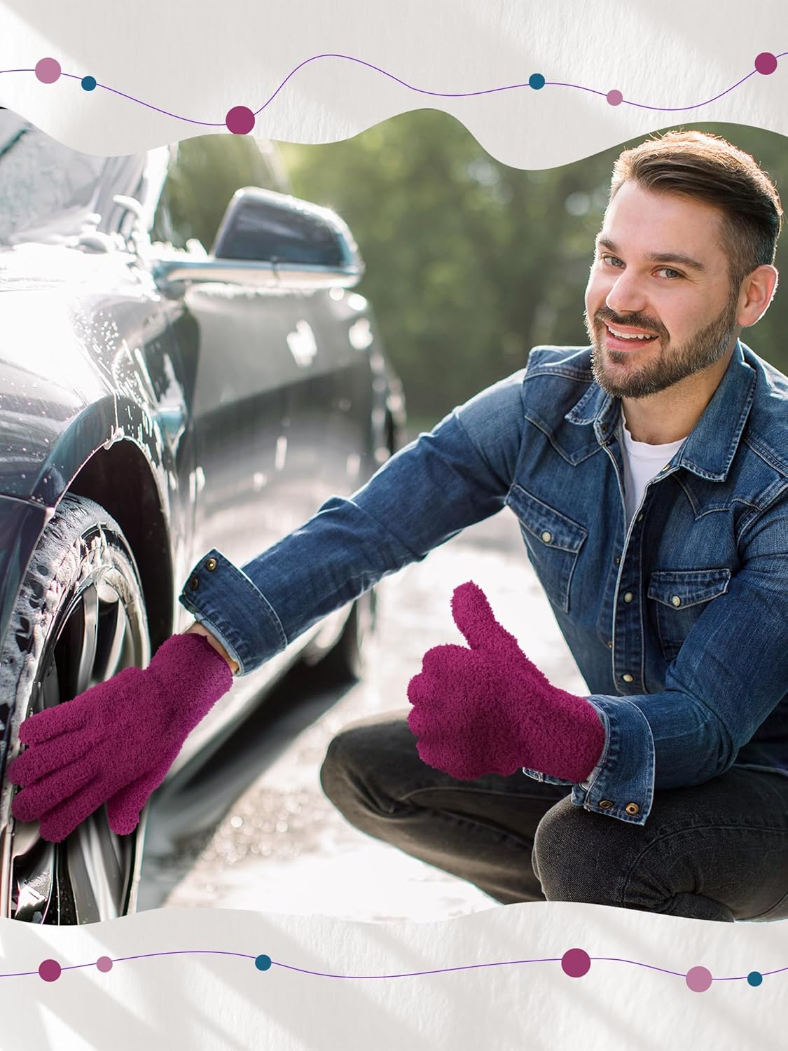 Patelai 3 Pairs Microfiber Plant Dusting Gloves Leaf Cleaning Gloves for Indoor Plants, Blinds, Furniture, House(Large,Reddish Violet, Blue, Purple)